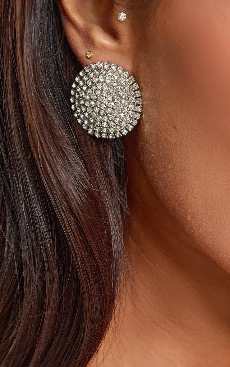 Round Shape Stud Earring In Silver Diamante