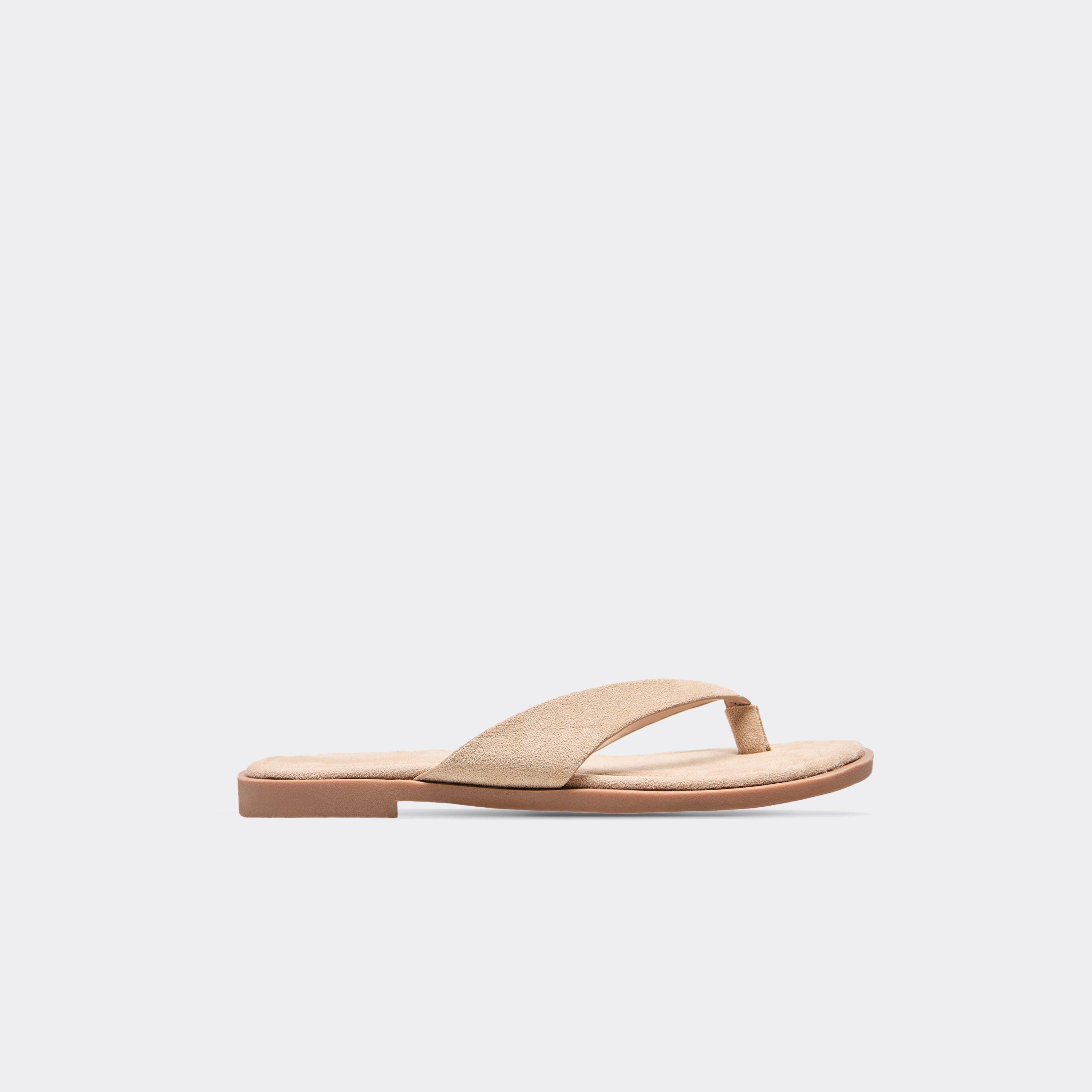 Chanson Thong Strap Flat Slider Sandal In Taupe Faux Suede, Women's Size UK 9