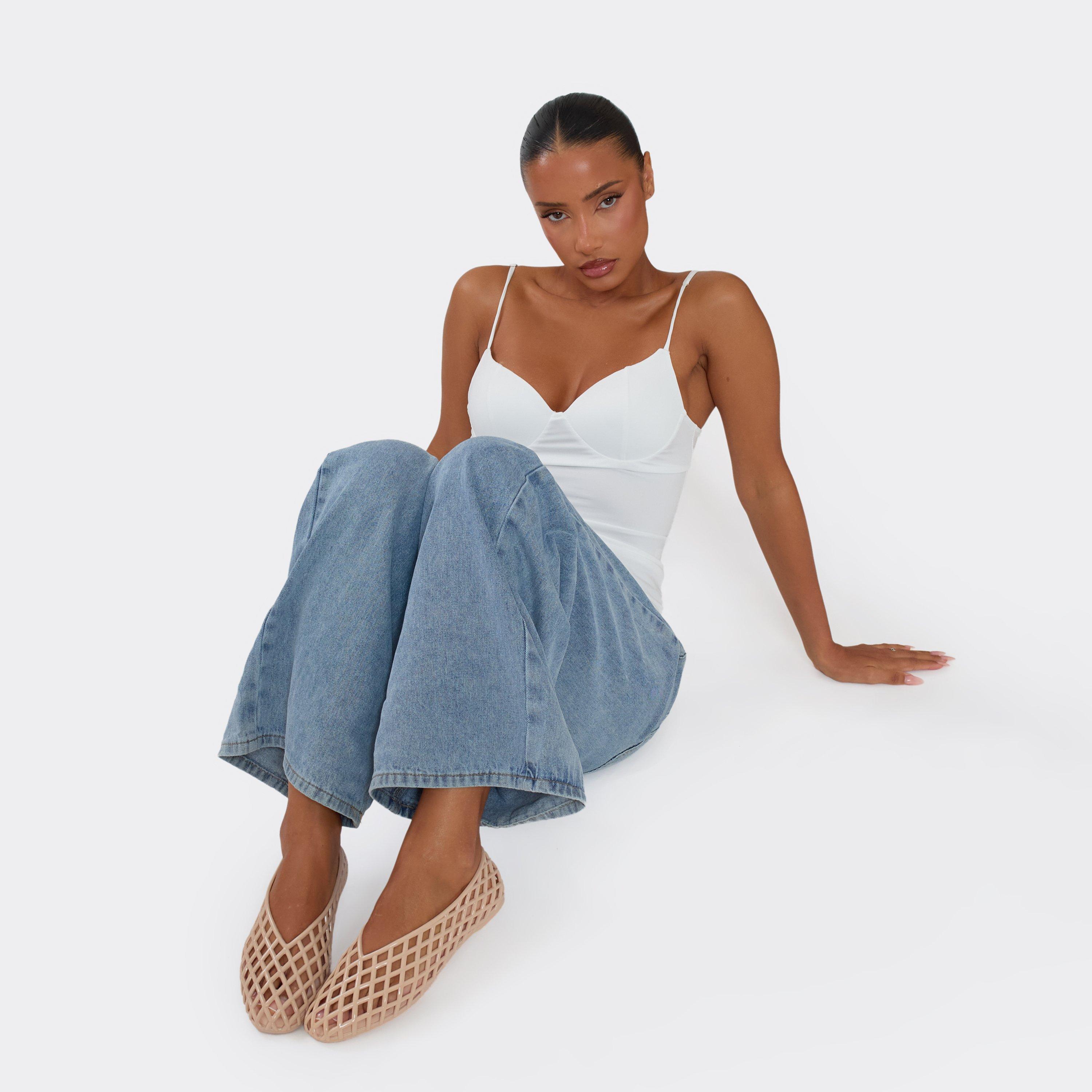 Charlez Woven Detail Flat Ballet Pump In Beige Rubber, Women's Size UK 3