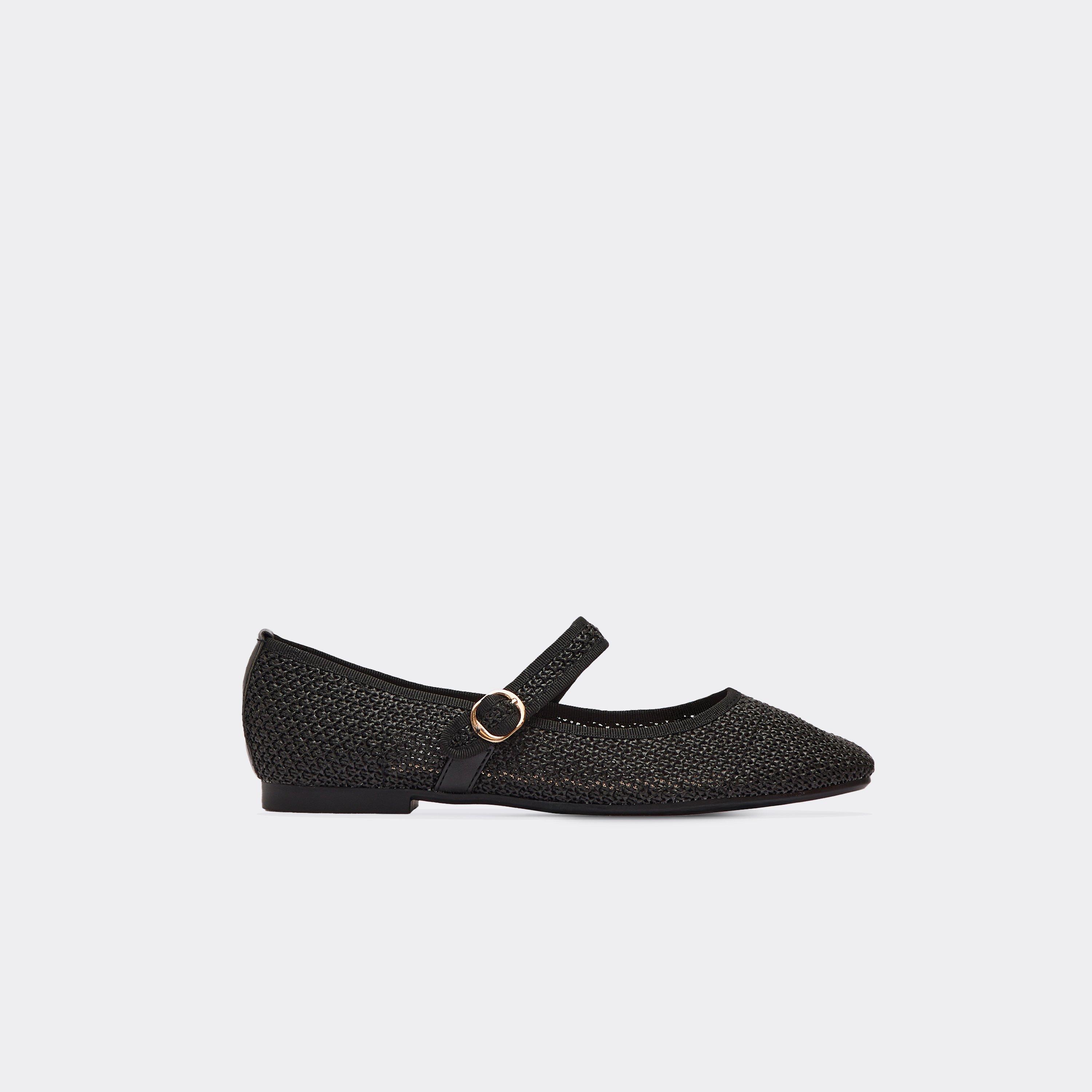 Gioia Buckle Detail Flat Ballet Pump In Black Woven, Women's Size UK 3