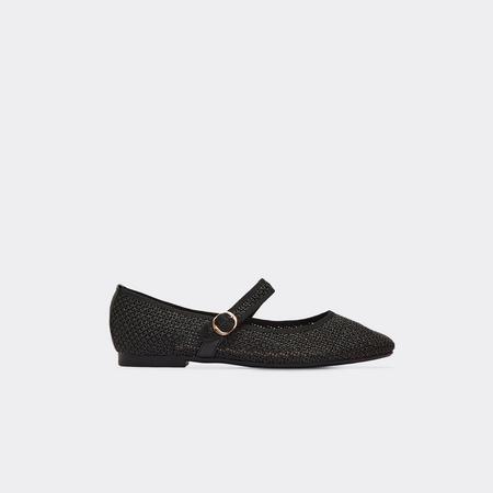 Gioia Buckle Detail Flat Ballet Pump In Black Woven, Women's Size US