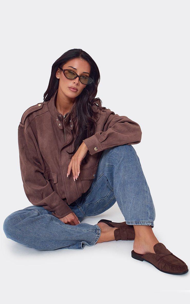 Roth Flat Loafer Mule In Brown Faux Suede