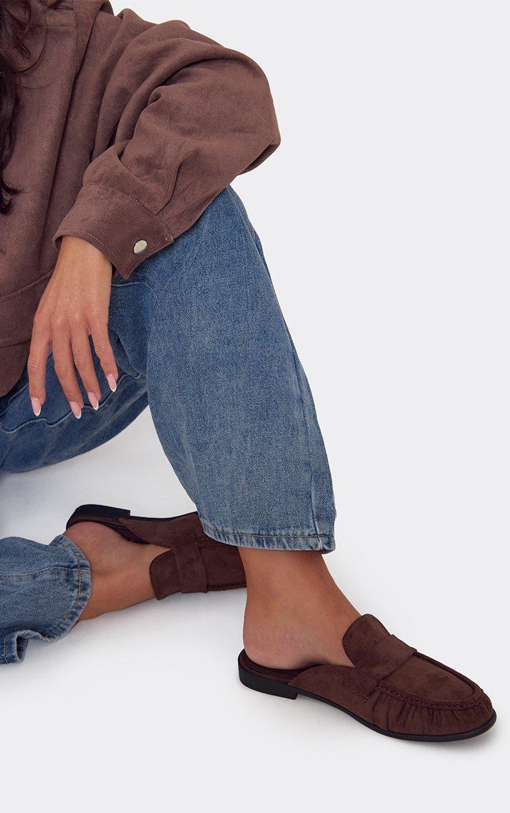 Roth Flat Loafer Mule In Brown Faux Suede