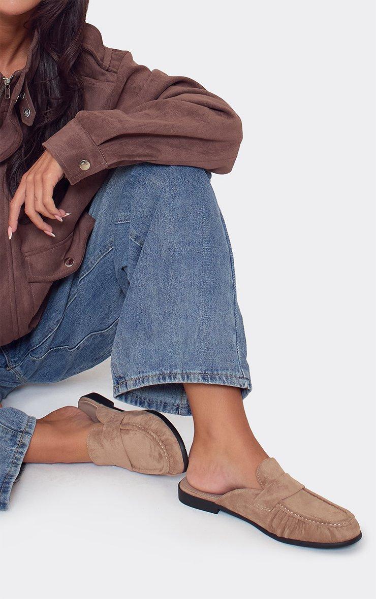Roth Flat Loafer Mule In Stone Faux Suede