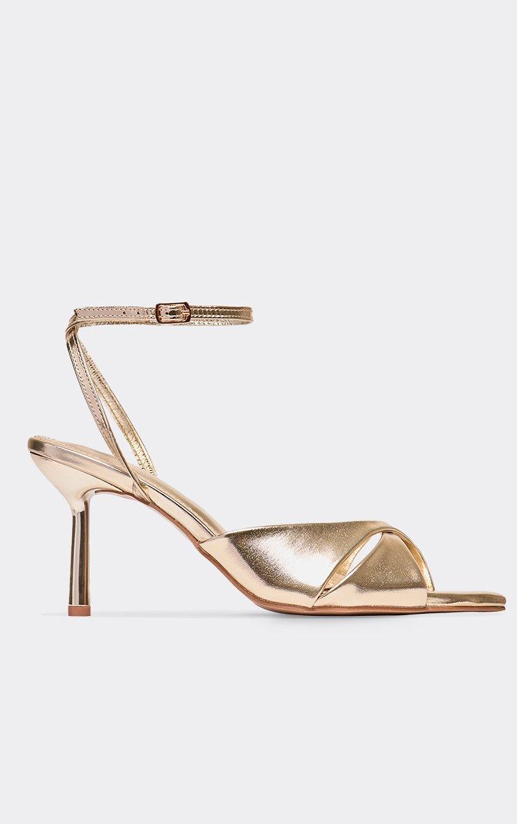 Grange Cross Over Strap Pointed Toe Heel In Gold Faux Leather