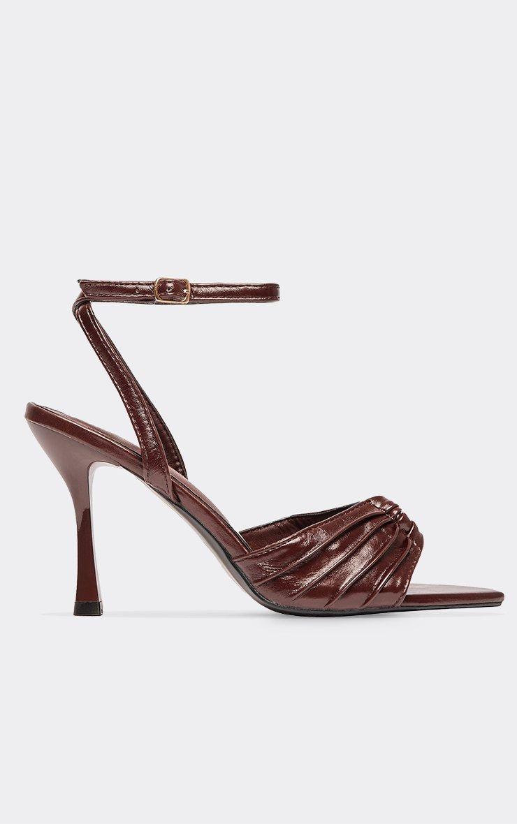 Chemi Ring Detail Peep Toe Heel In Brown Faux Leather