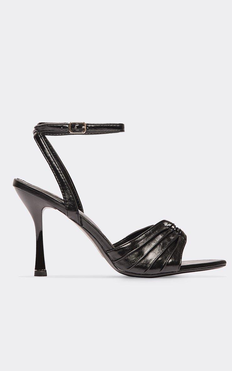 Chemi Ring Detail Peep Toe Heel In Black Faux Leather