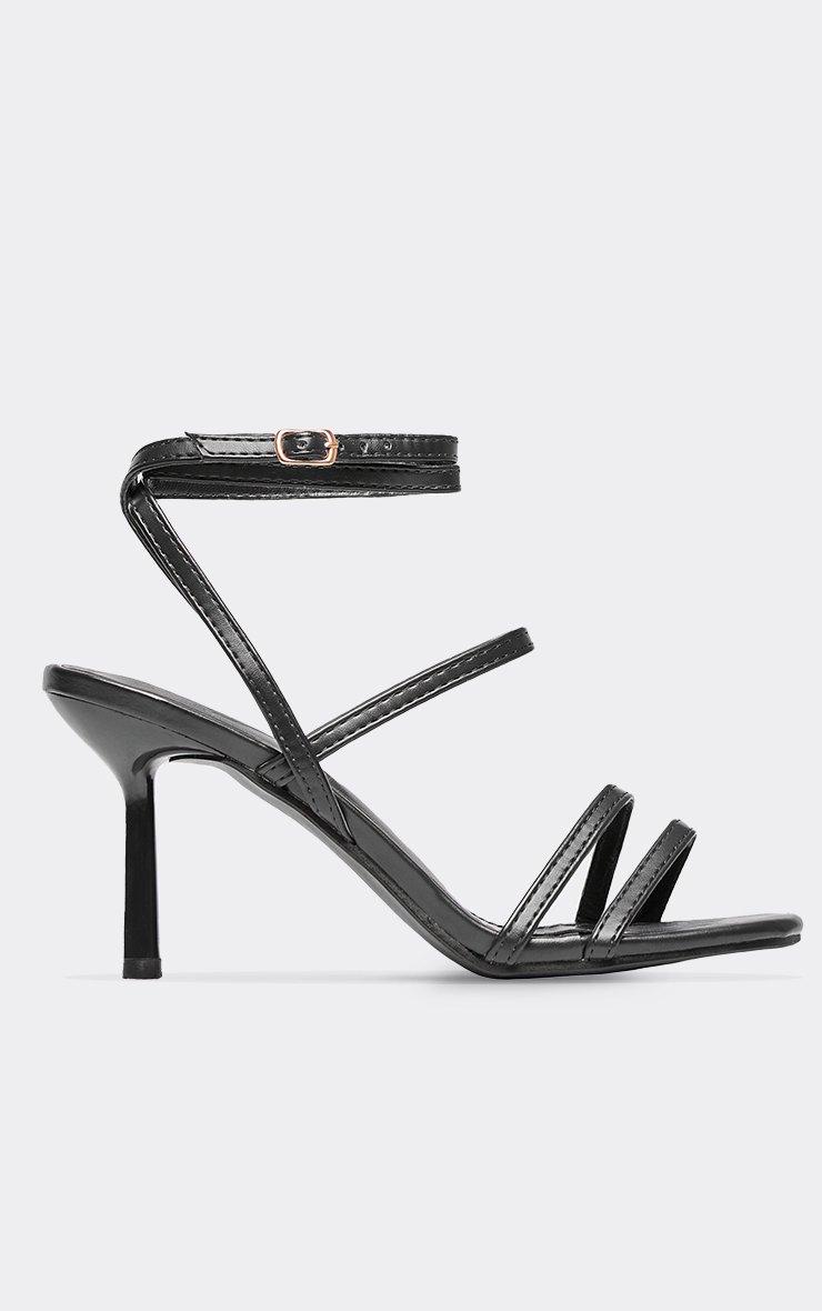 Danone Strappy Detail Square Toe Heel In Black Faux Leather