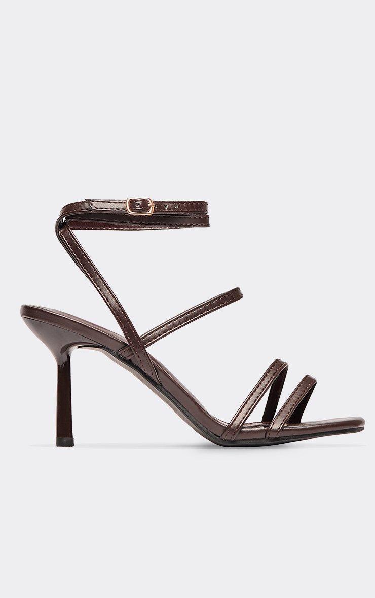 Danone Strappy Detail Square Toe Heel In Brown Faux Leather