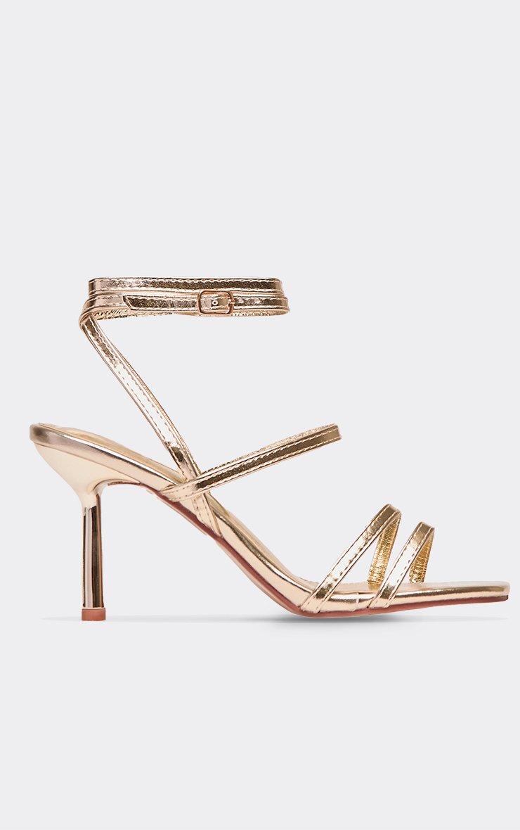 Danone Strappy Detail Square Toe Heel In Gold Faux Leather