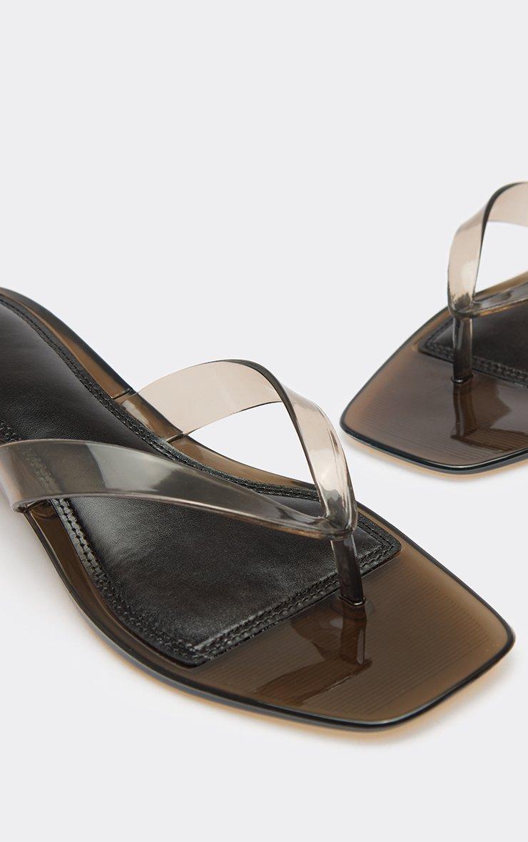 Glisten Thong Strap Kitten Heeled Mule In Black Rubber