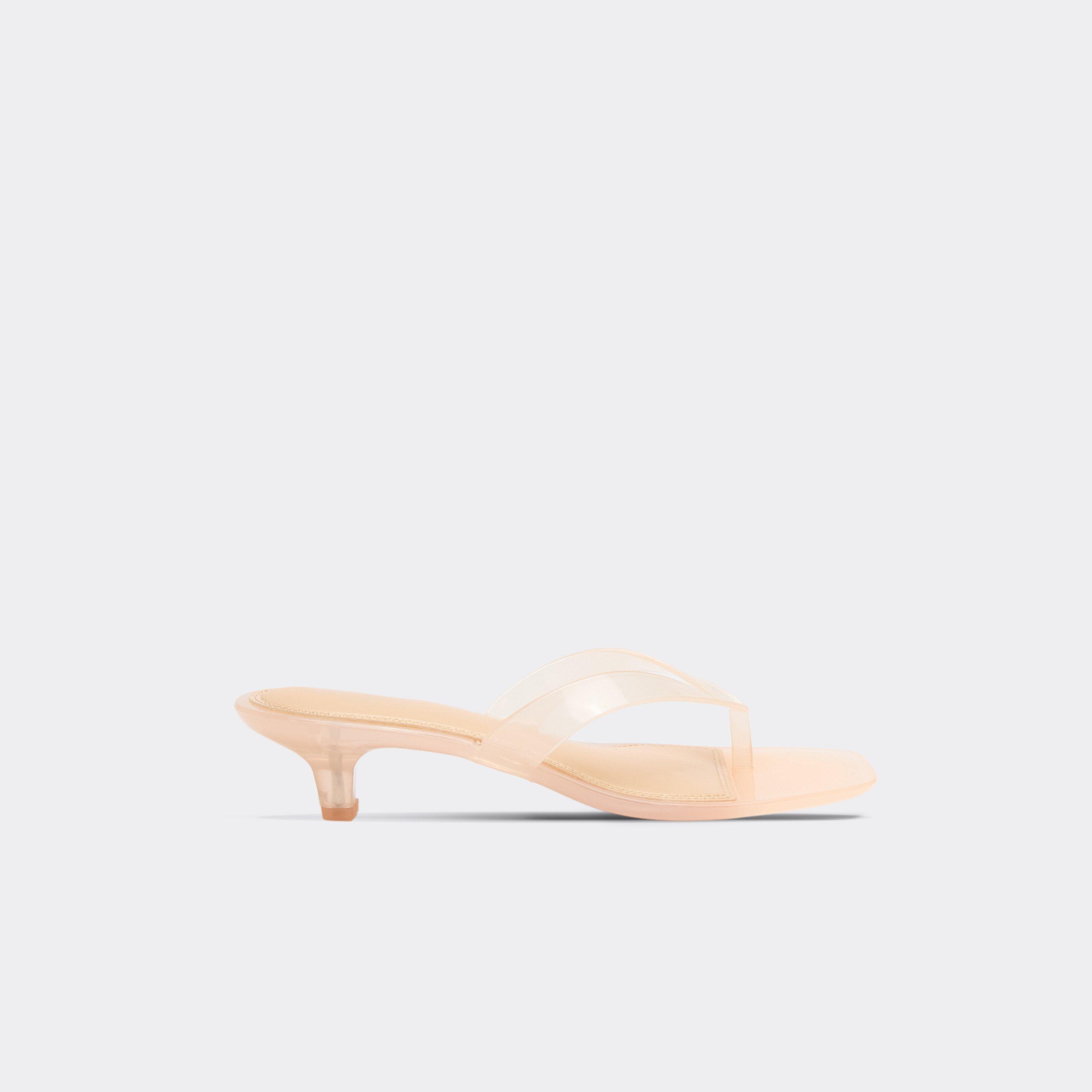 Glisten Thong Strap Kitten Heeled Mule In Beige Rubber, Women's Size UK 4