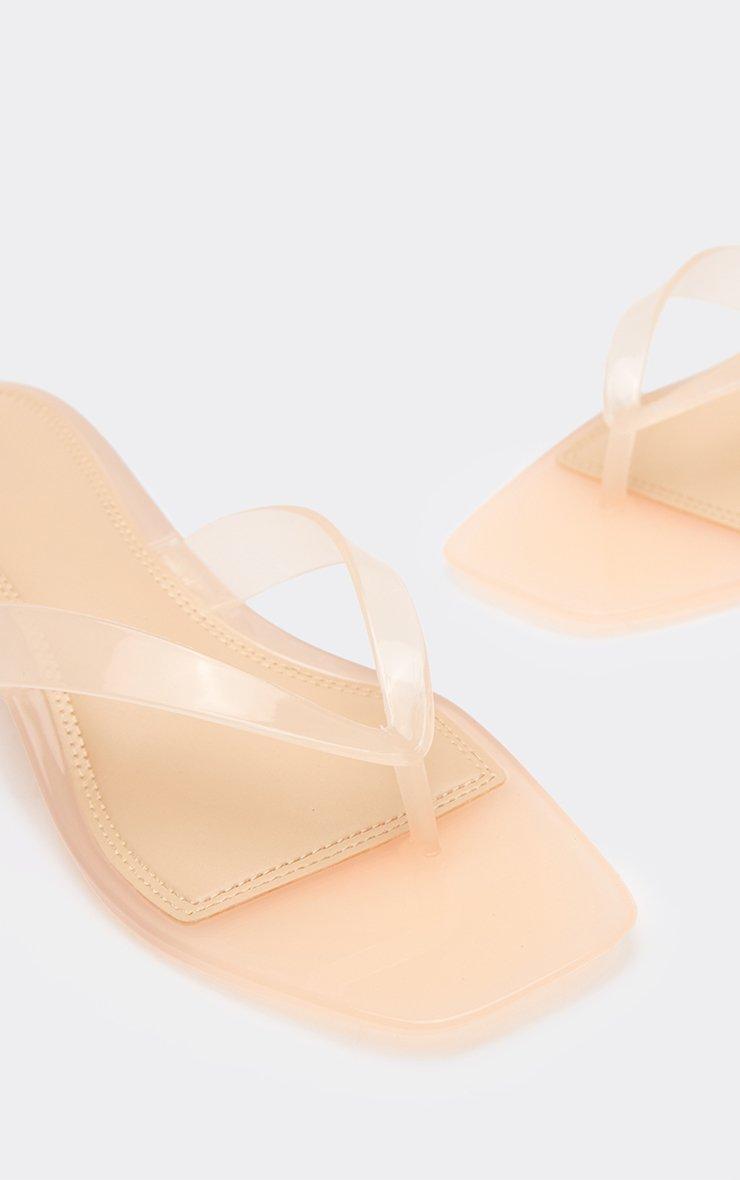 Glisten Thong Strap Kitten Heeled Mule In Beige Rubber
