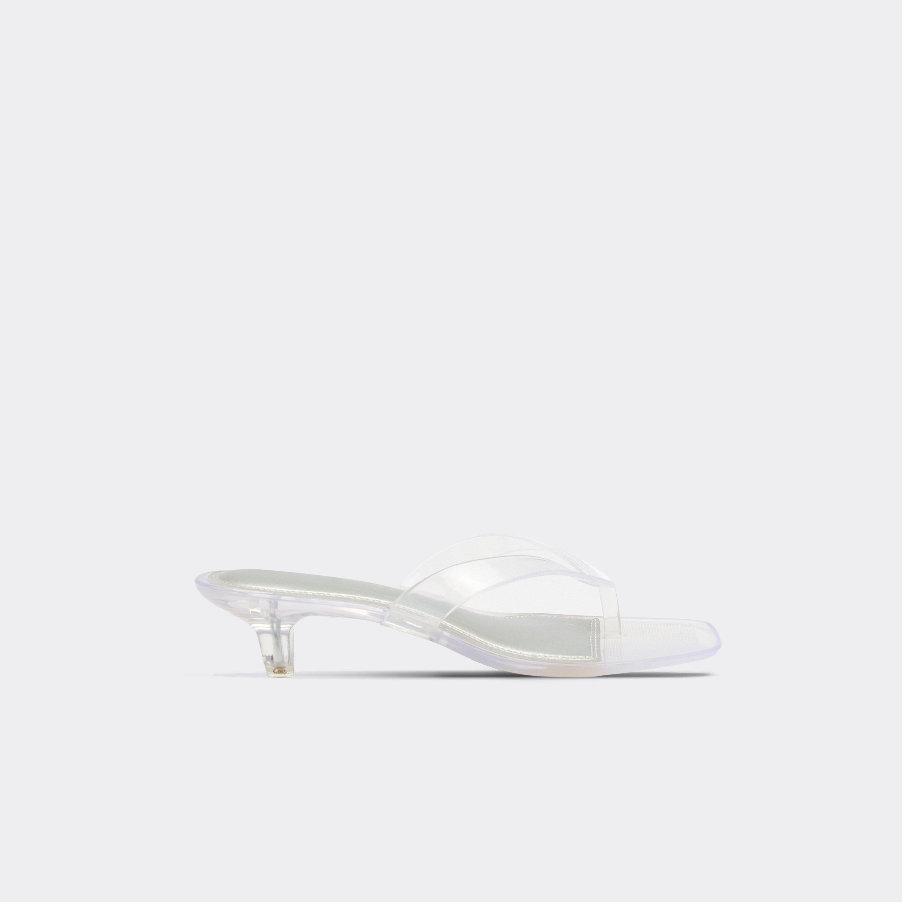Glisten Thong Strap Kitten Heeled Mule In Clear Rubber, Women's Size UK 5