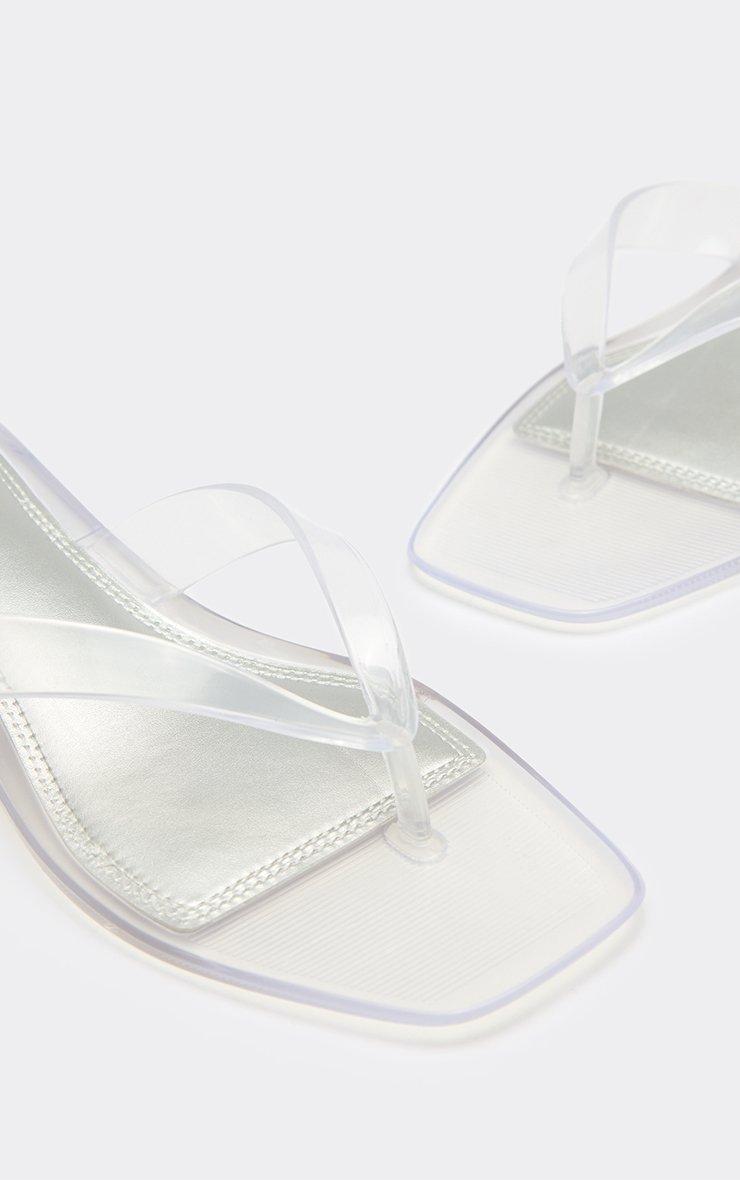 Glisten Thong Strap Kitten Heeled Mule In Clear Rubber
