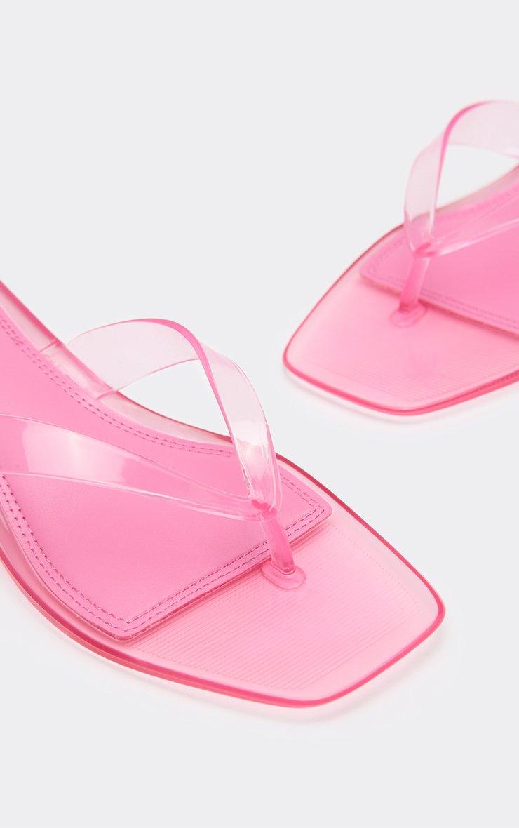 Glisten Thong Strap Kitten Heeled Mule In Pink Rubber