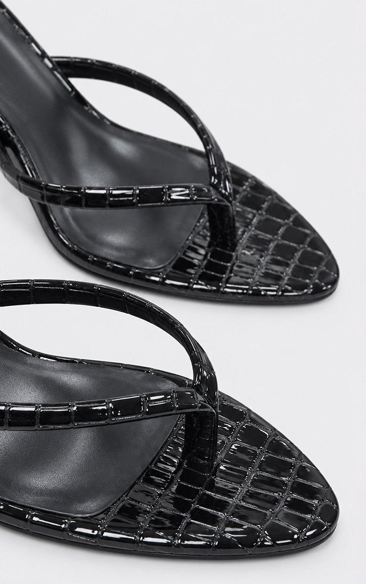 Brax Thong Strap Heel Mule In Black Croc Print Patent.