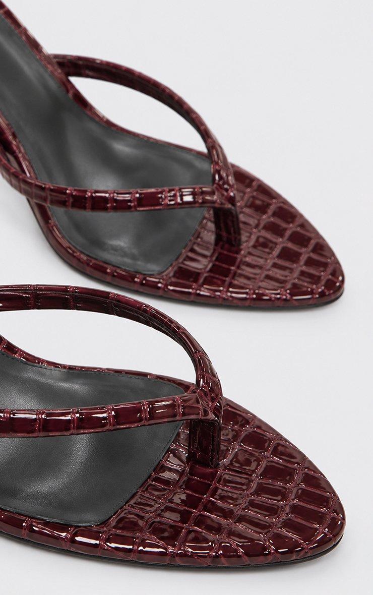 Brax Thong Strap Heel Mule In Burgundy Croc Print Patent.
