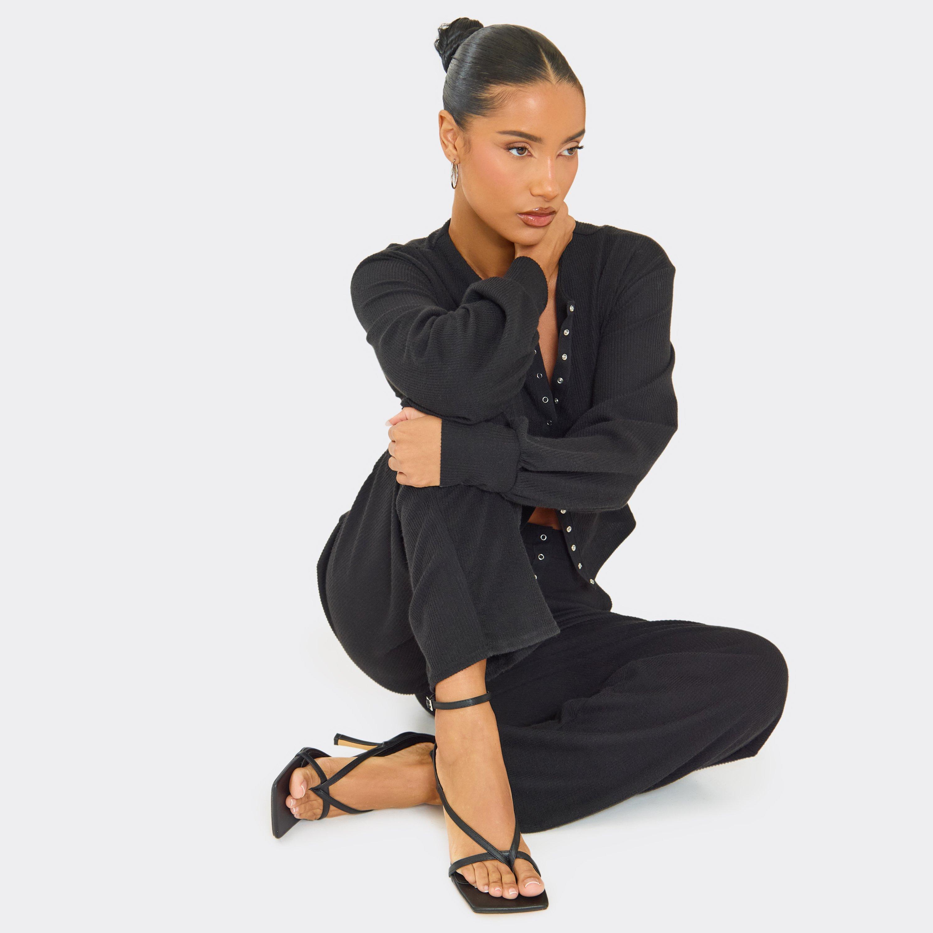 Eve Square Toe Strappy Heel In Black Faux Leather, Women’s