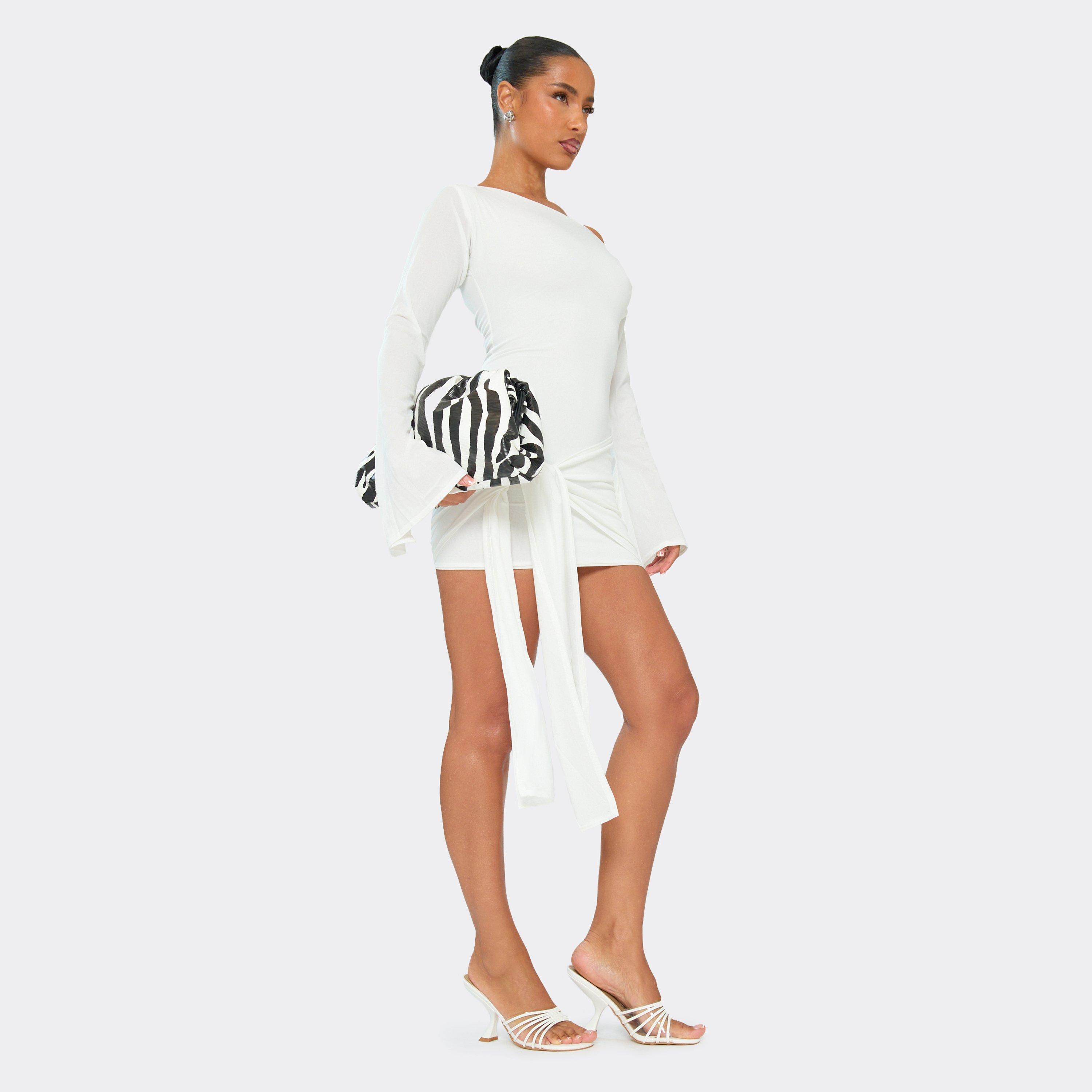 Extra-Miles Strappy Detail Flared Heel Mule In White Faux Leather, Women's Size UK 3