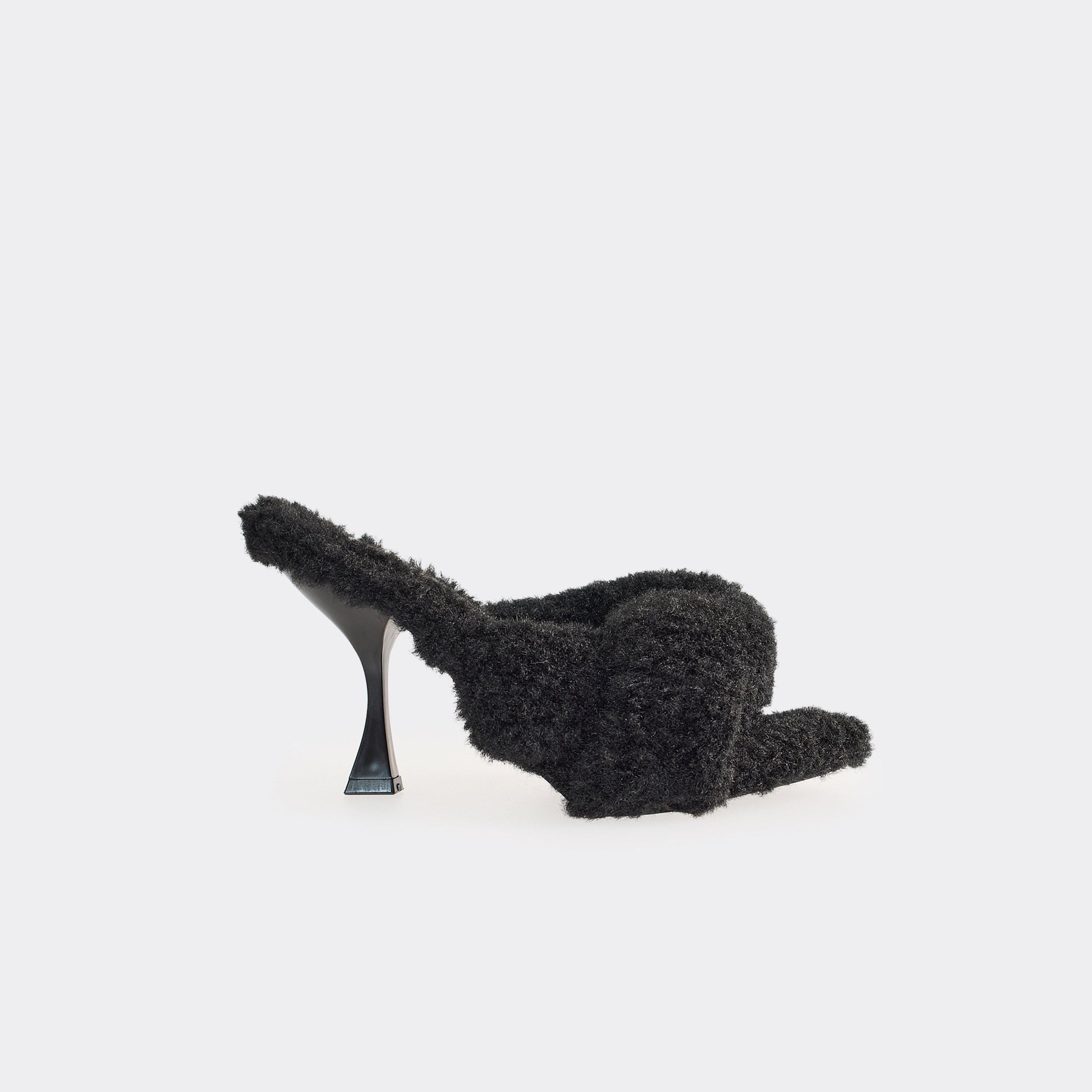 Unveil Cross Over Detail Heeled Mule In Black Faux Fur, Women's Size UK 5
