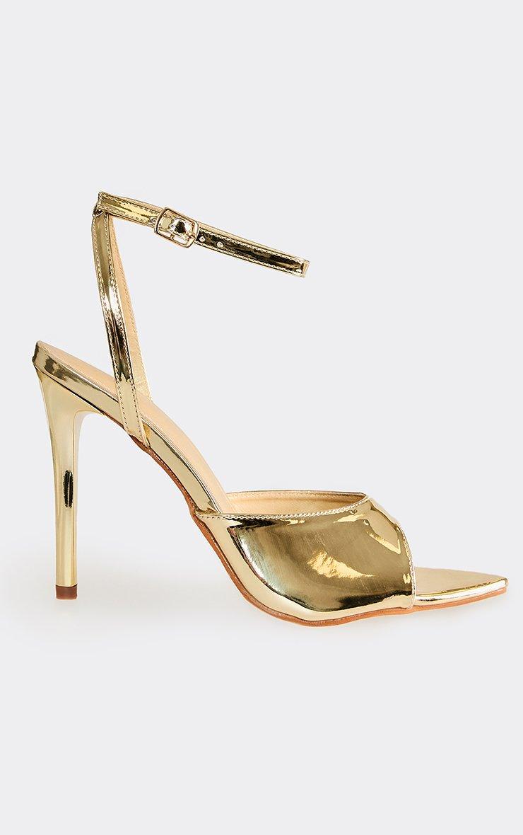 Kayy Clear Perspex Strap Square Peep Toe Heel Mule In Gold Faux