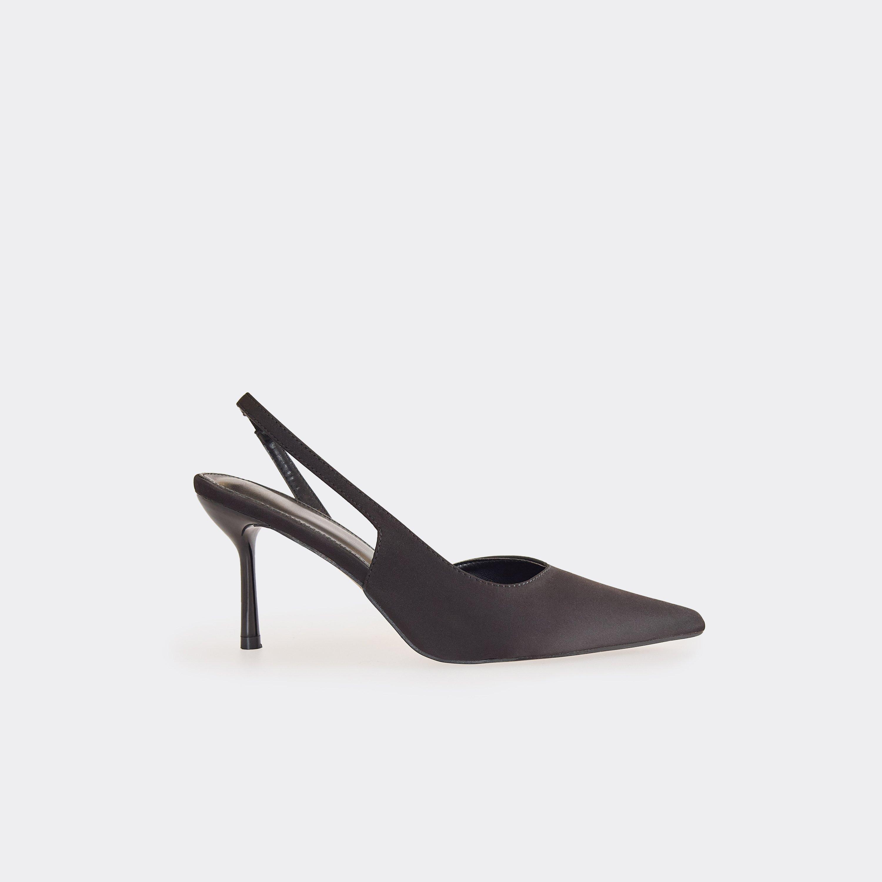 Sharing Pointed Toe Slingback Court Heel In Black Satin, Women’s
