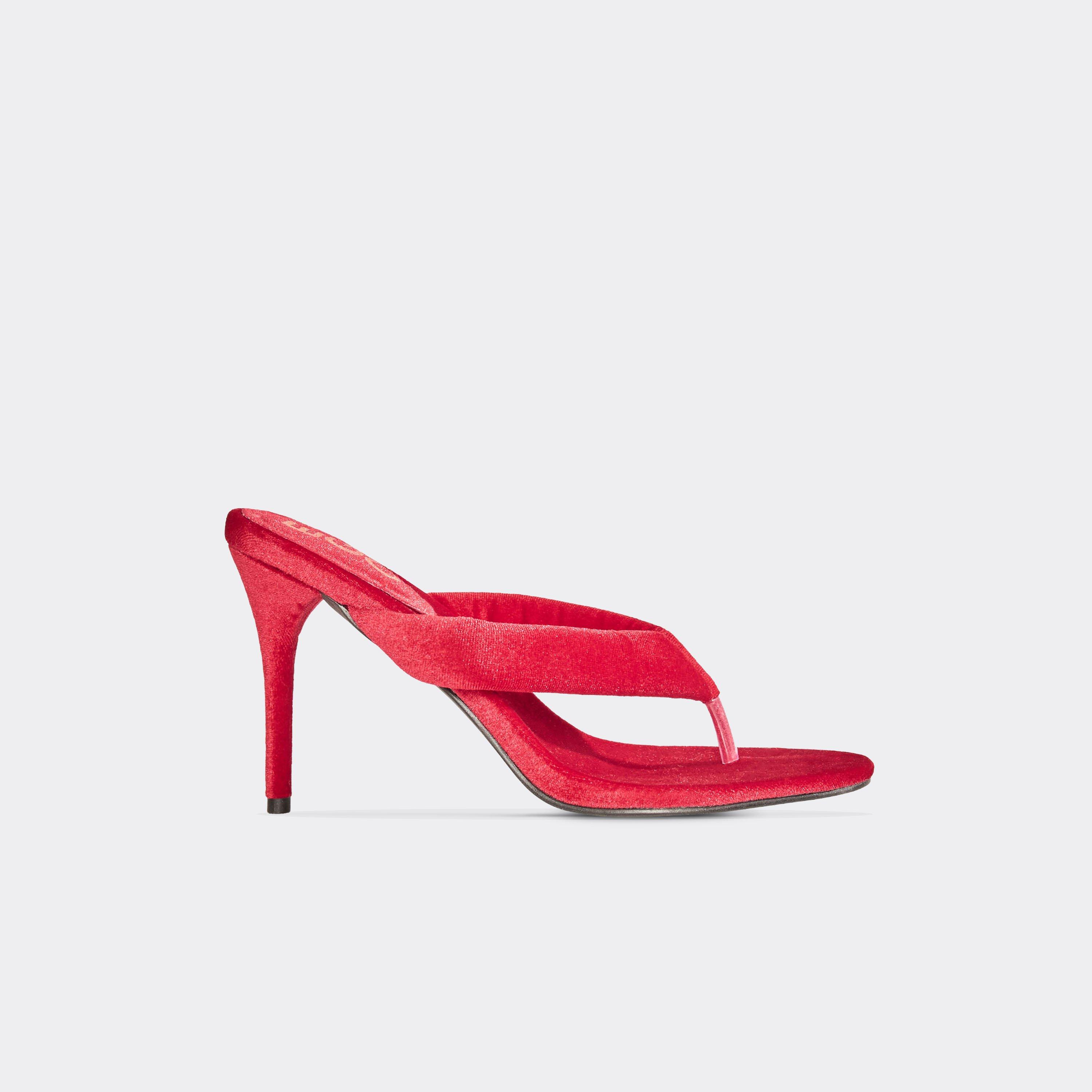 Lavished Padded Thong Strap Heeled Mule In Red Velvet, Women's Size UK 4