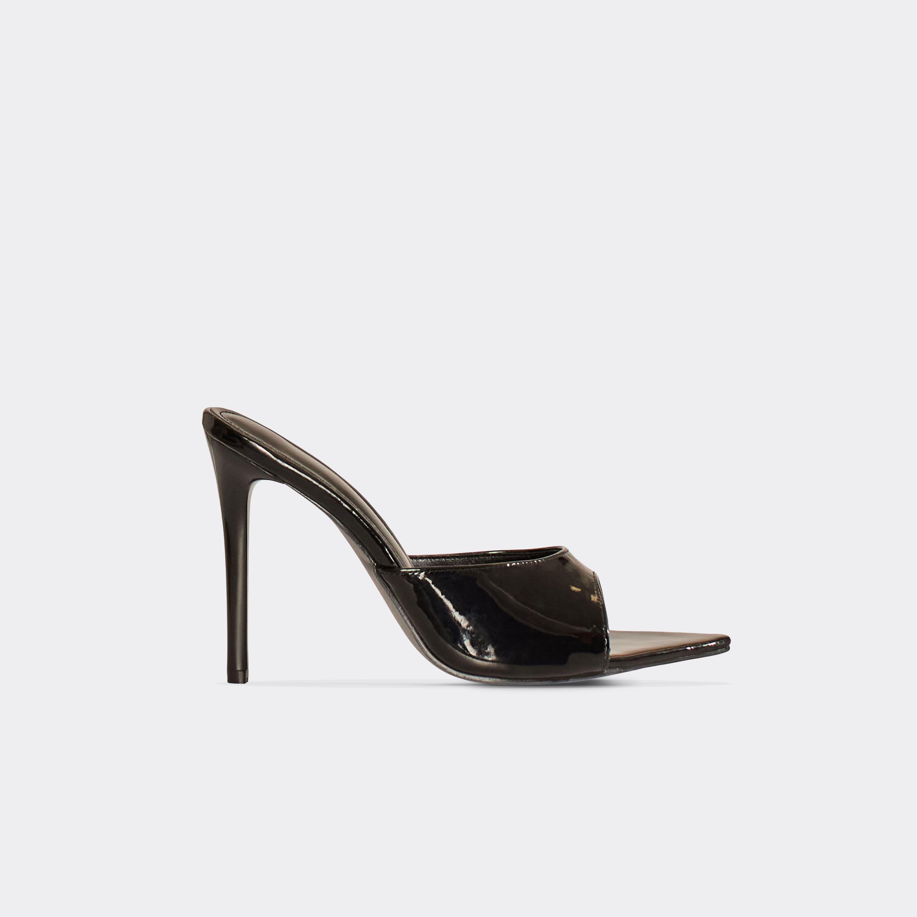 Cupid Pointed Peep Toe Stiletto Heel Mule In Black Patent, Women’s
