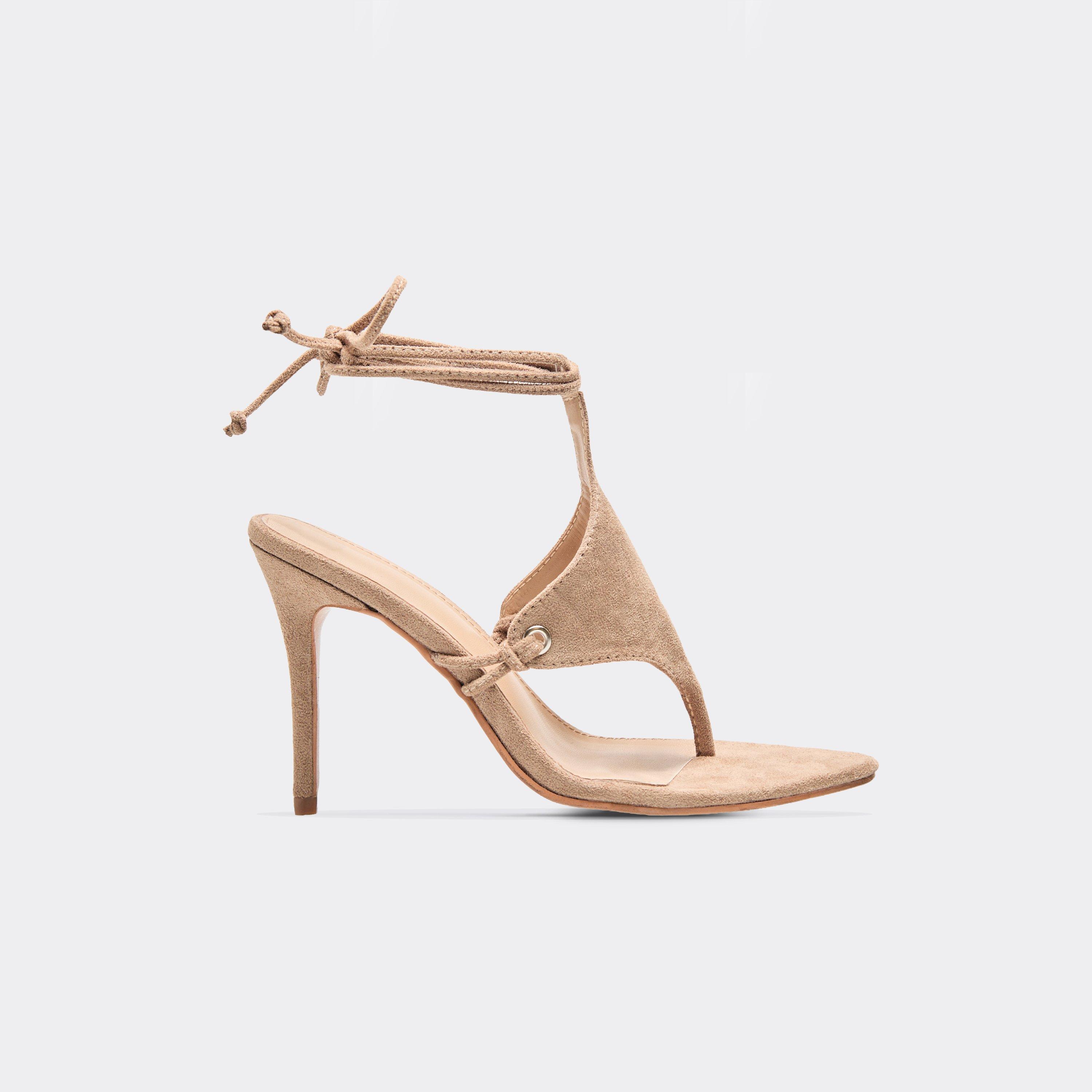 Rosalie Lace Up Thong Strap Stiletto Heel In Taupe Faux Suede., Women's Size UK 7