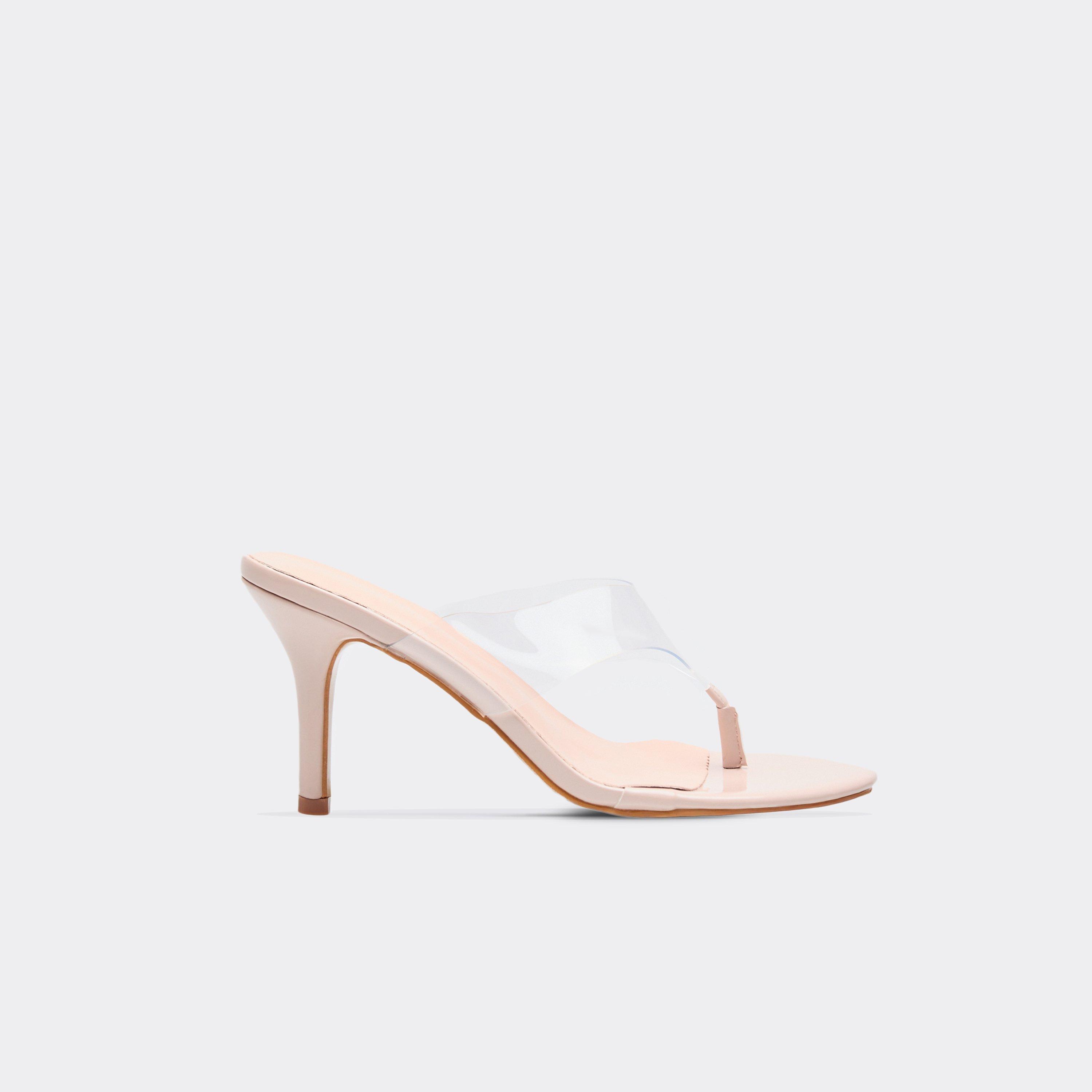 Arrie Clear Perspex Thong Strap Heeled Mule In Nude Patent, Women’s