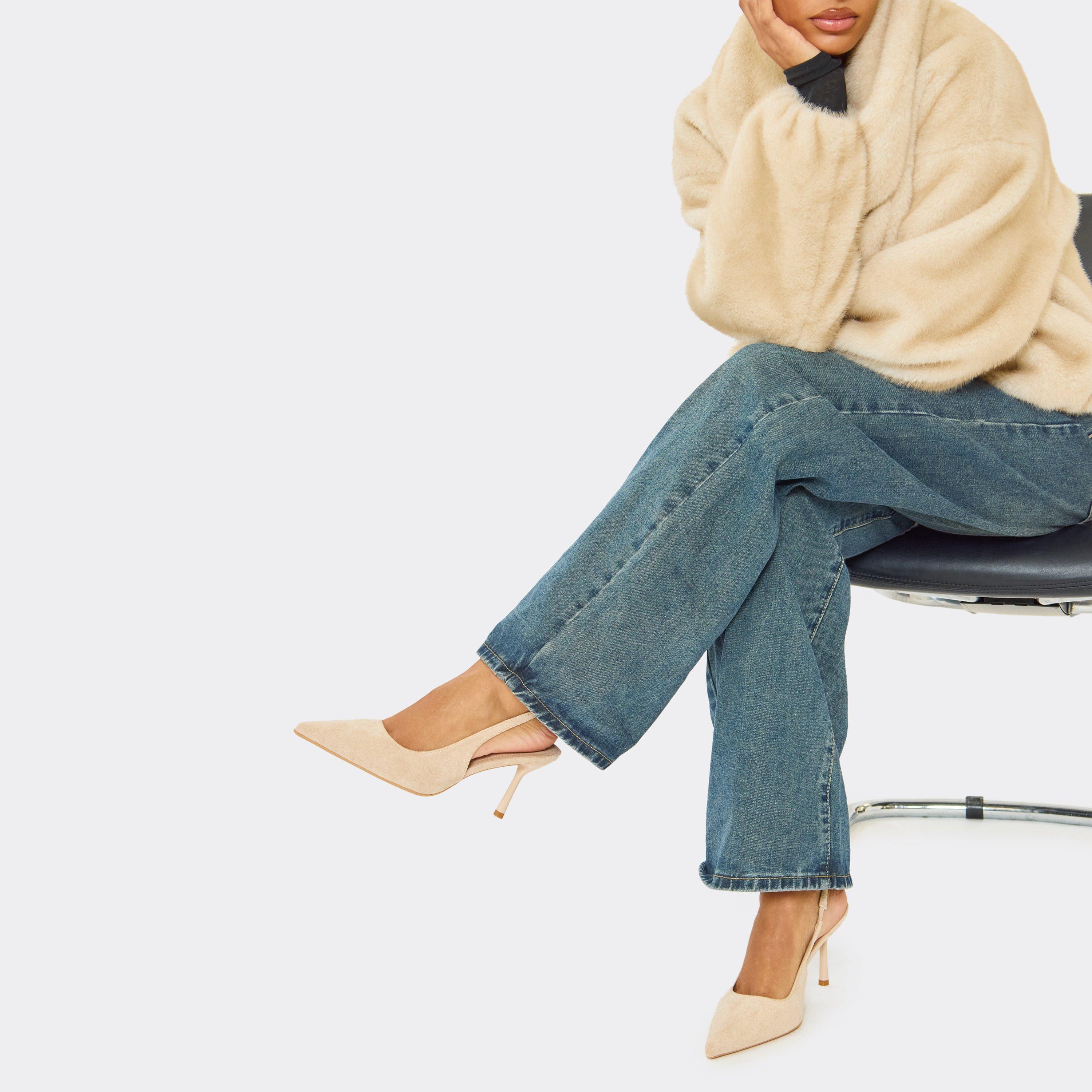 Massana Pointed Toe Slingback Court Heel In Beige Faux Suede, Women’s