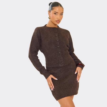 Elastic Waist Mini Skirt In Chocolate Brown Soft Knit, Women's Size US M/L