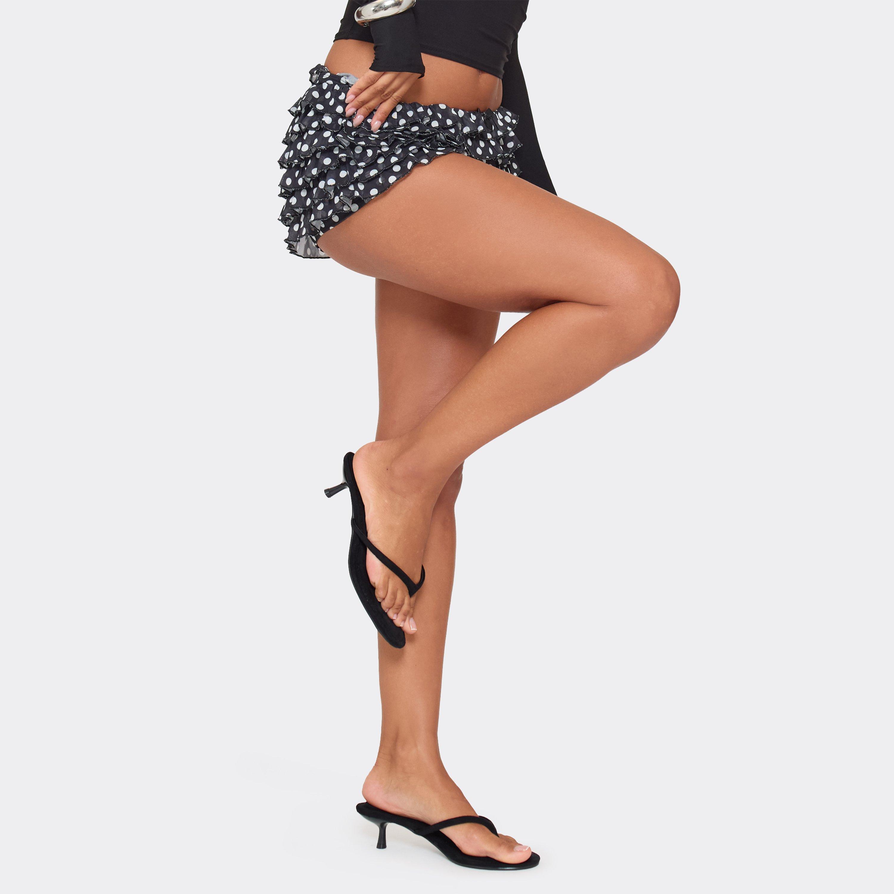 Image of Capria Thong Strap Kitten Heeled Mule In Black Faux Suede, Women's