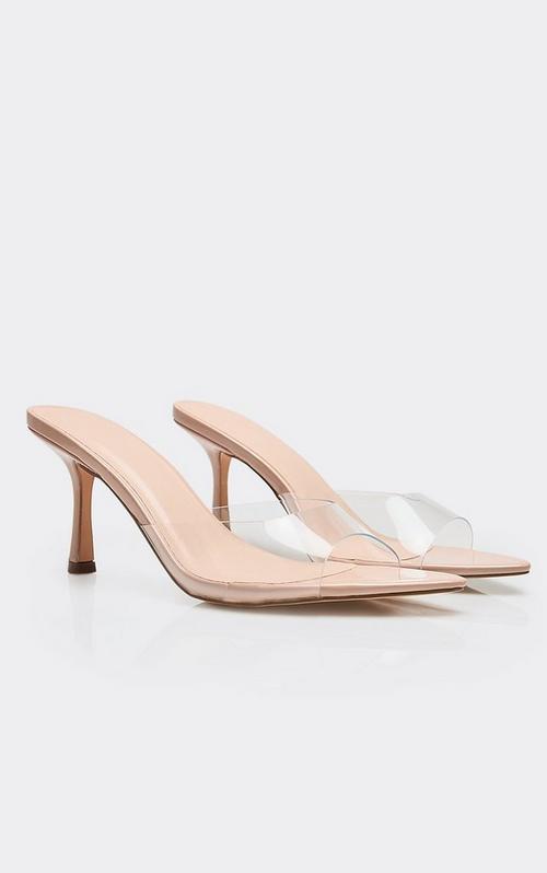 Izz Clear Perspex Strap Low Block Heel Mule In Nude Faux Leather