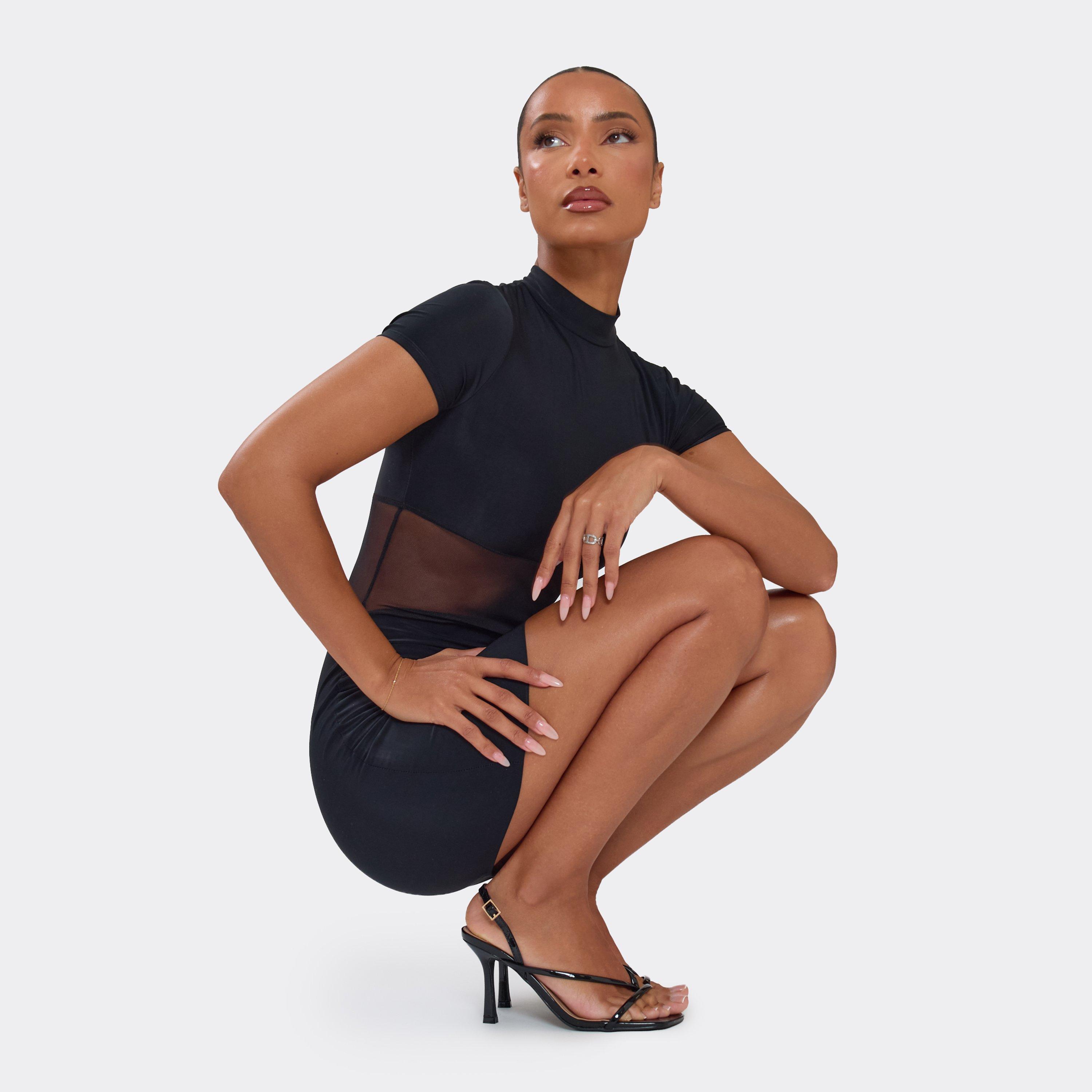 Zaynah Strappy Square Toe Slingback Heel In Black Faux Leather., Women's Size UK 3