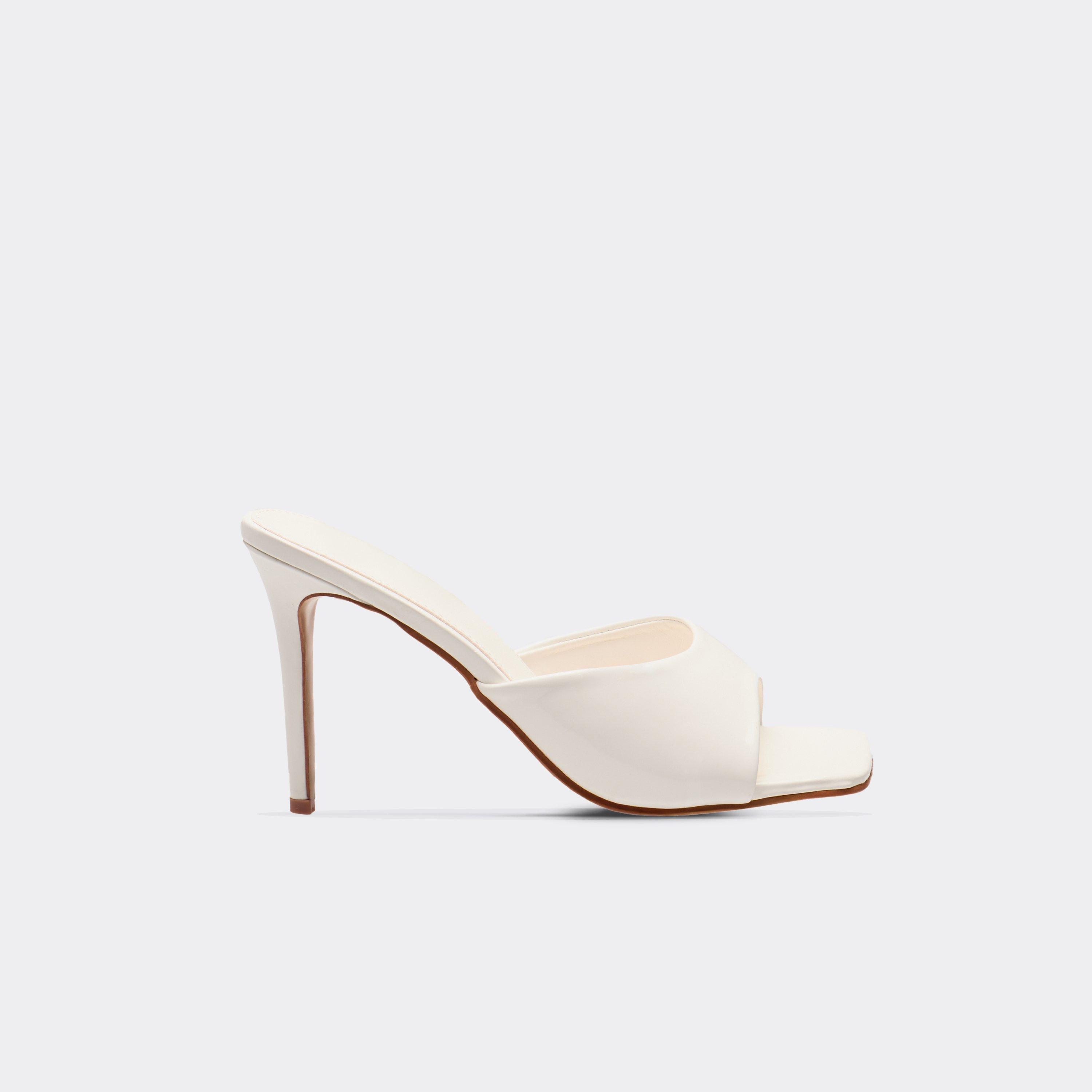 Thalia Square Peep Toe Heeled Mule In White Patent, Women’s