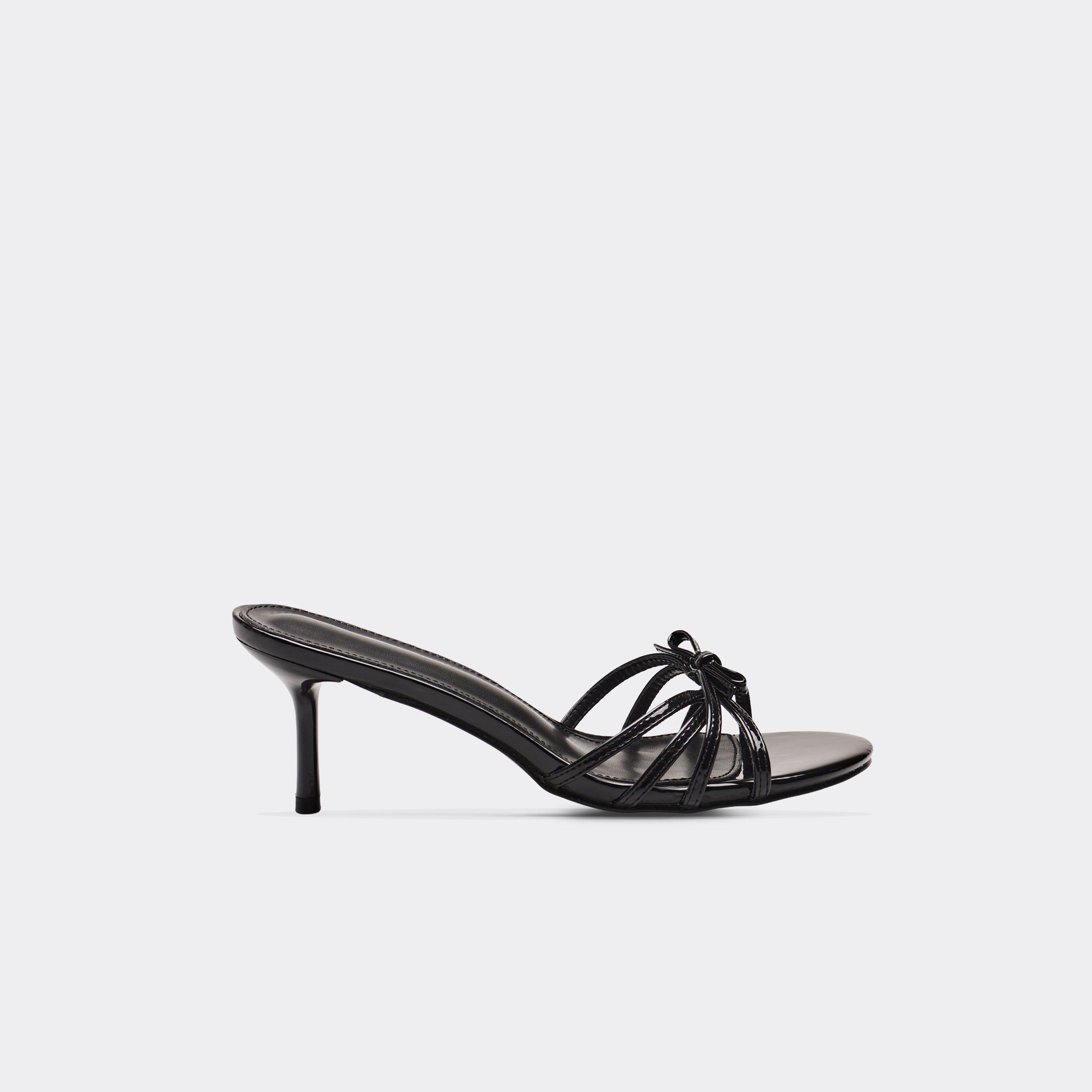 Breeze Strappy Bow Detail Heeled Mule In Black Patent, Women’s