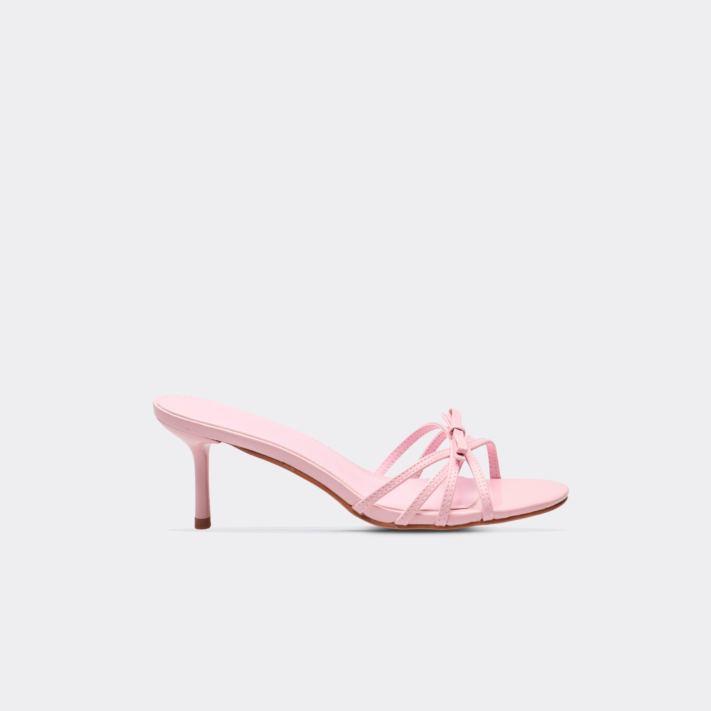 Breeze Strappy Bow Detail Heeled Mule In Pink Patent, Women’s
