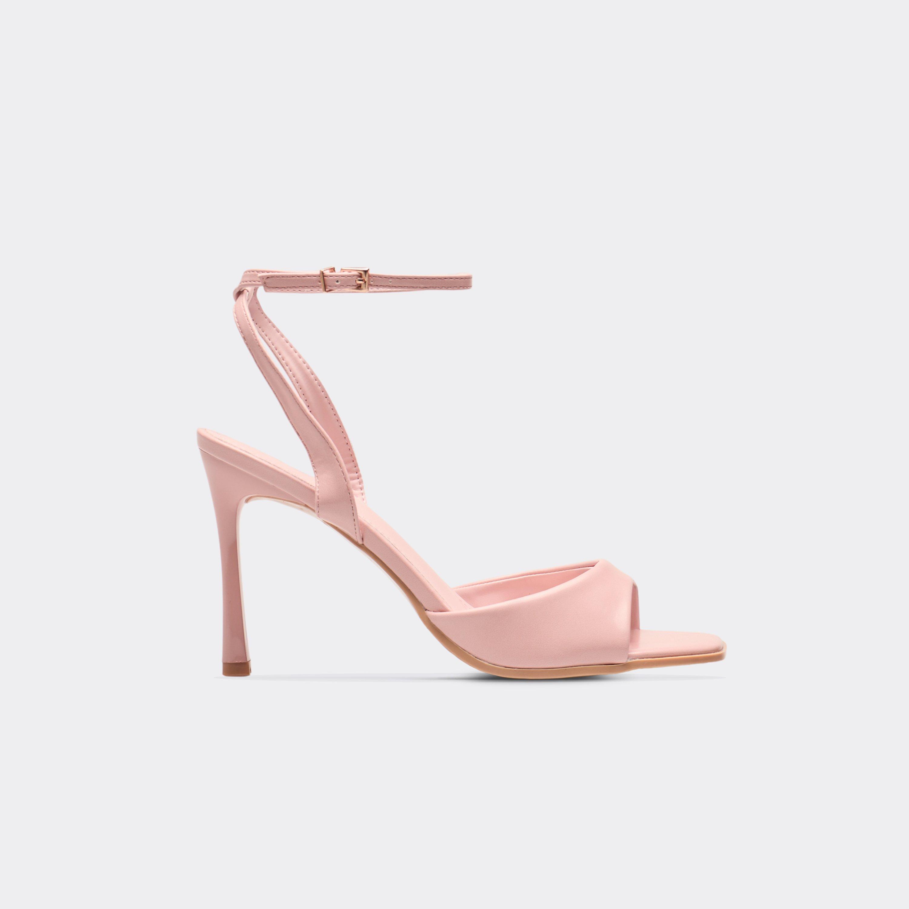 Solsta Ankle Strap Square Peep Toe Heel In Pink Faux Leather, Women’s