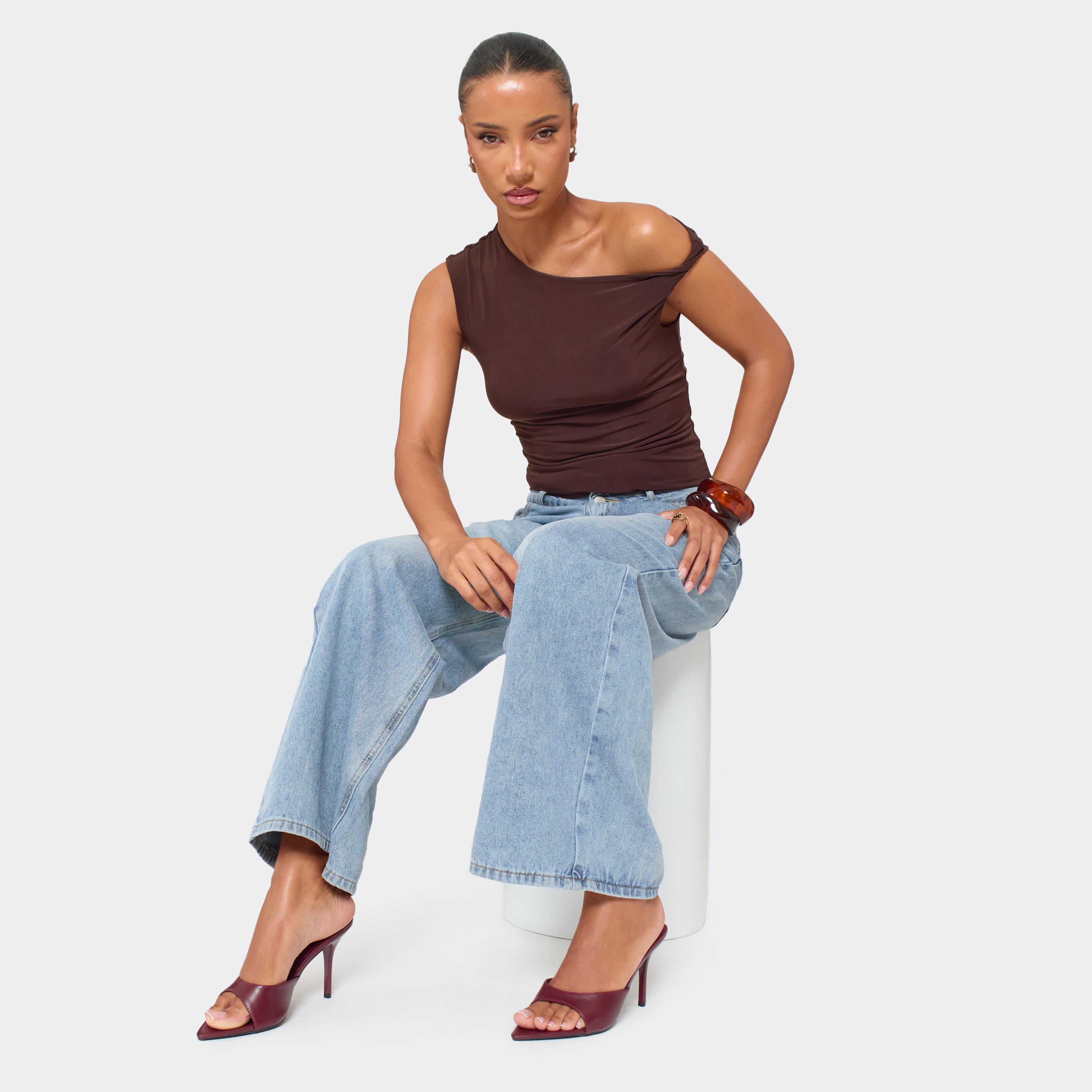 Robin Pointed Peep Toe Stiletto Heeled Mule In Burgundy Faux Leather, Women's Size UK 3