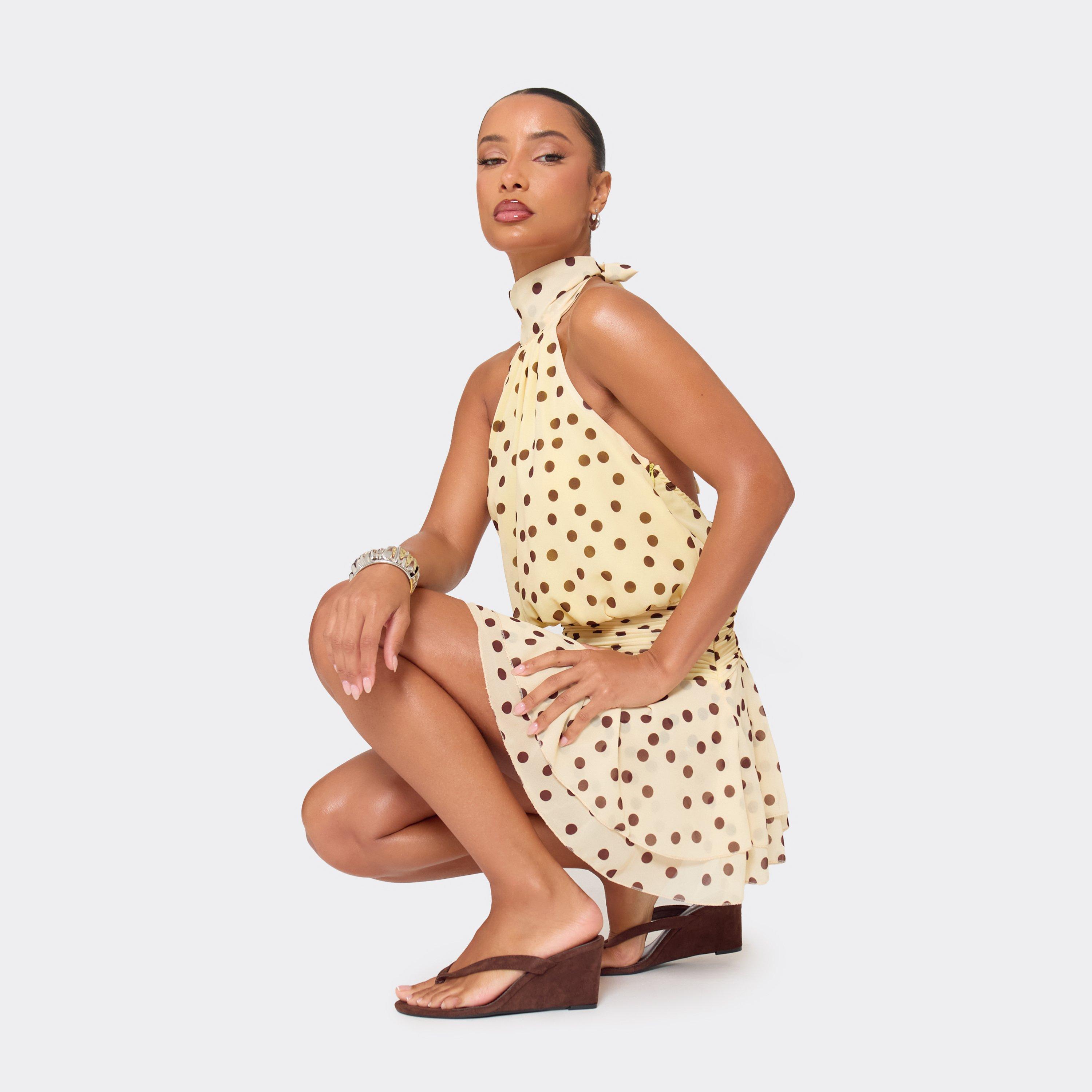 Alba Thong Strap Detail Wedge Heel In Brown Faux Suede, Women’s