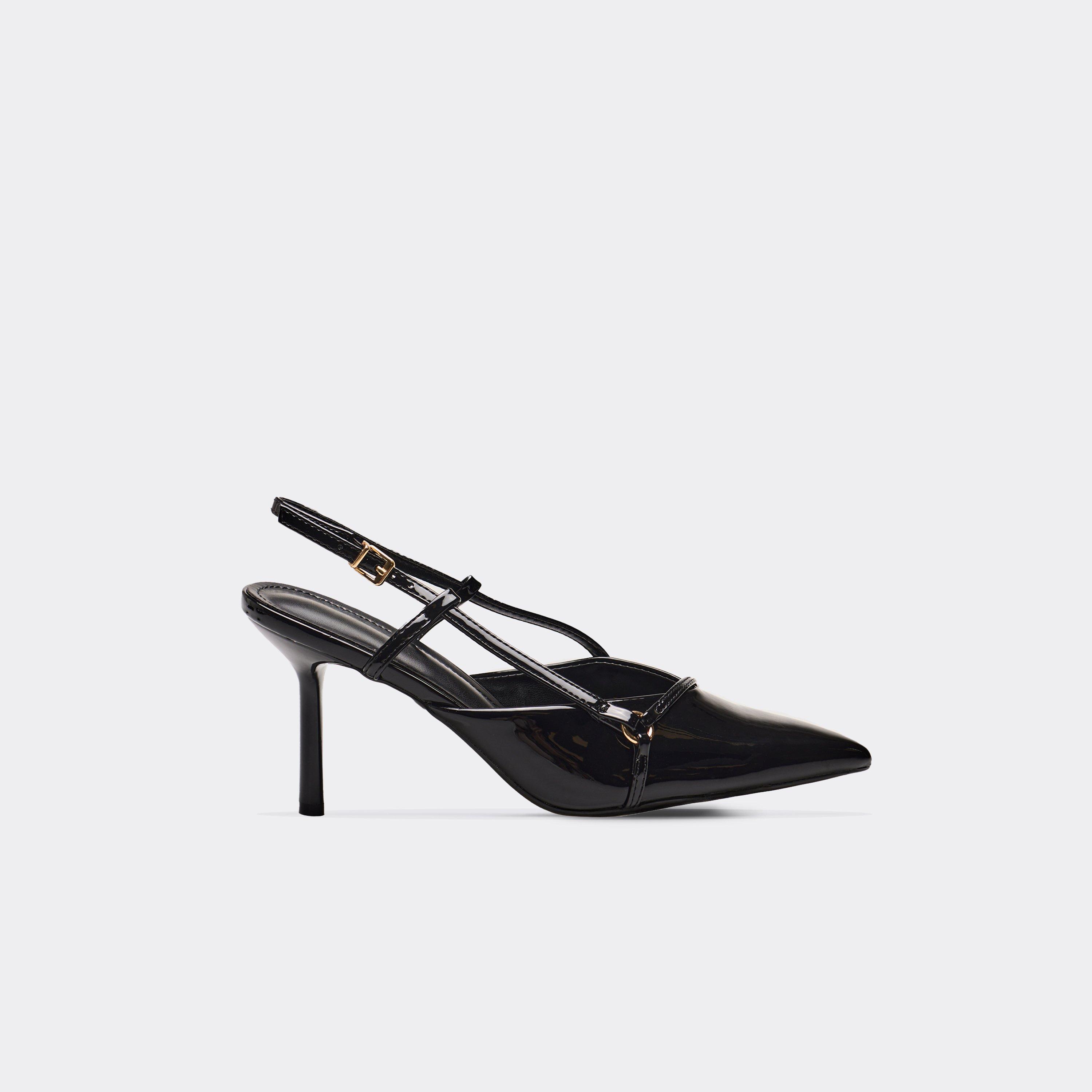 Journey Ring Detail Pointed Toe Slingback Court Heel In Black Patent, Women’s