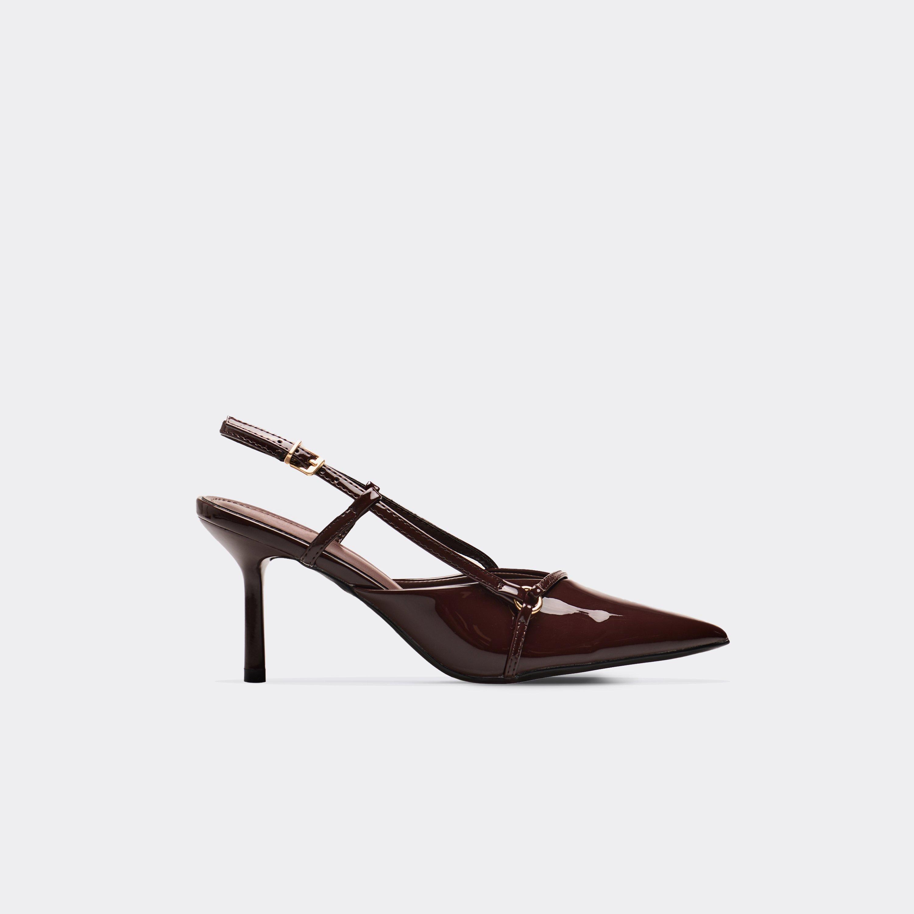 Journey Ring Detail Pointed Toe Slingback Court Heel In Brown Patent, Women’s