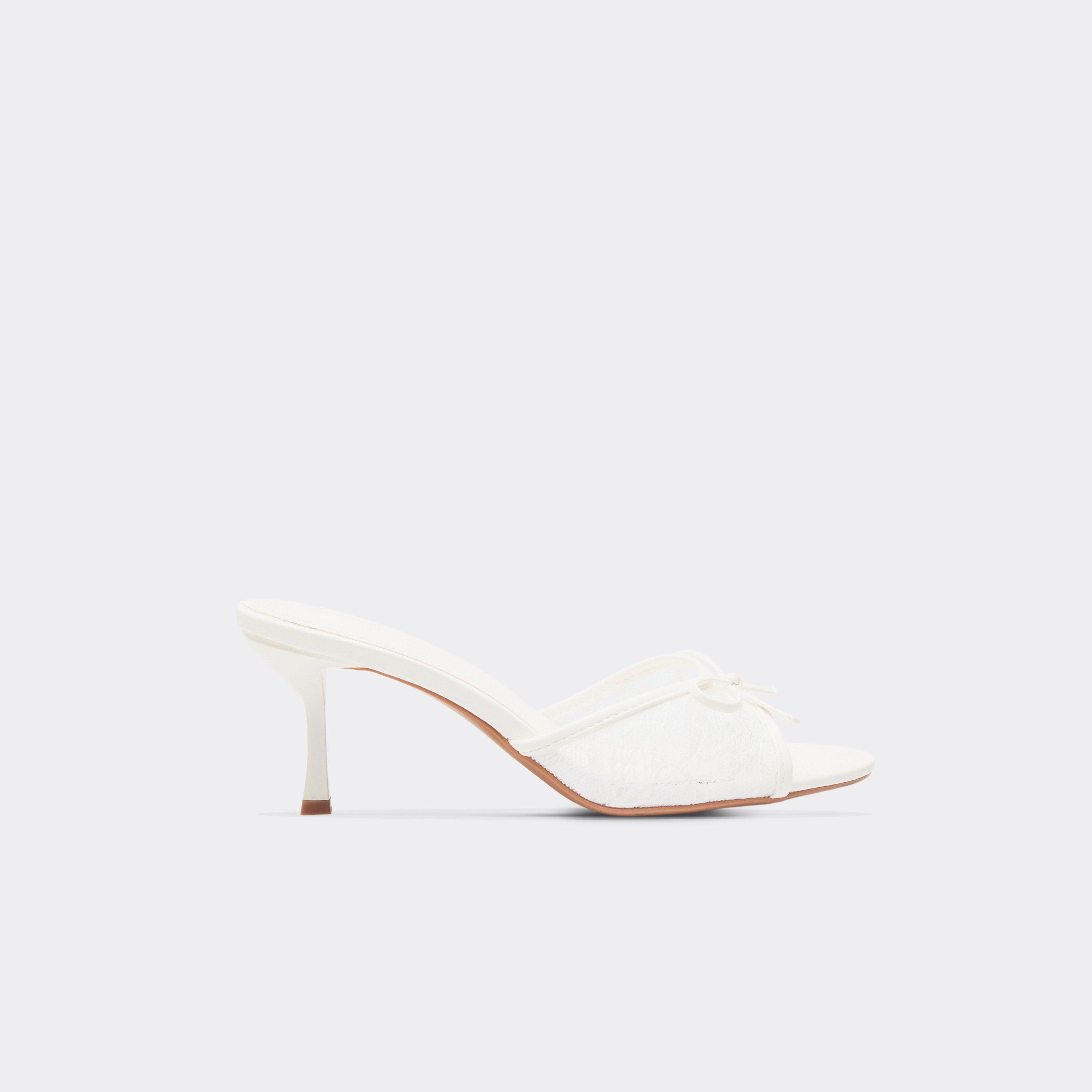 Mistique Bow Detail Heel Mule In White Lace, Women’s