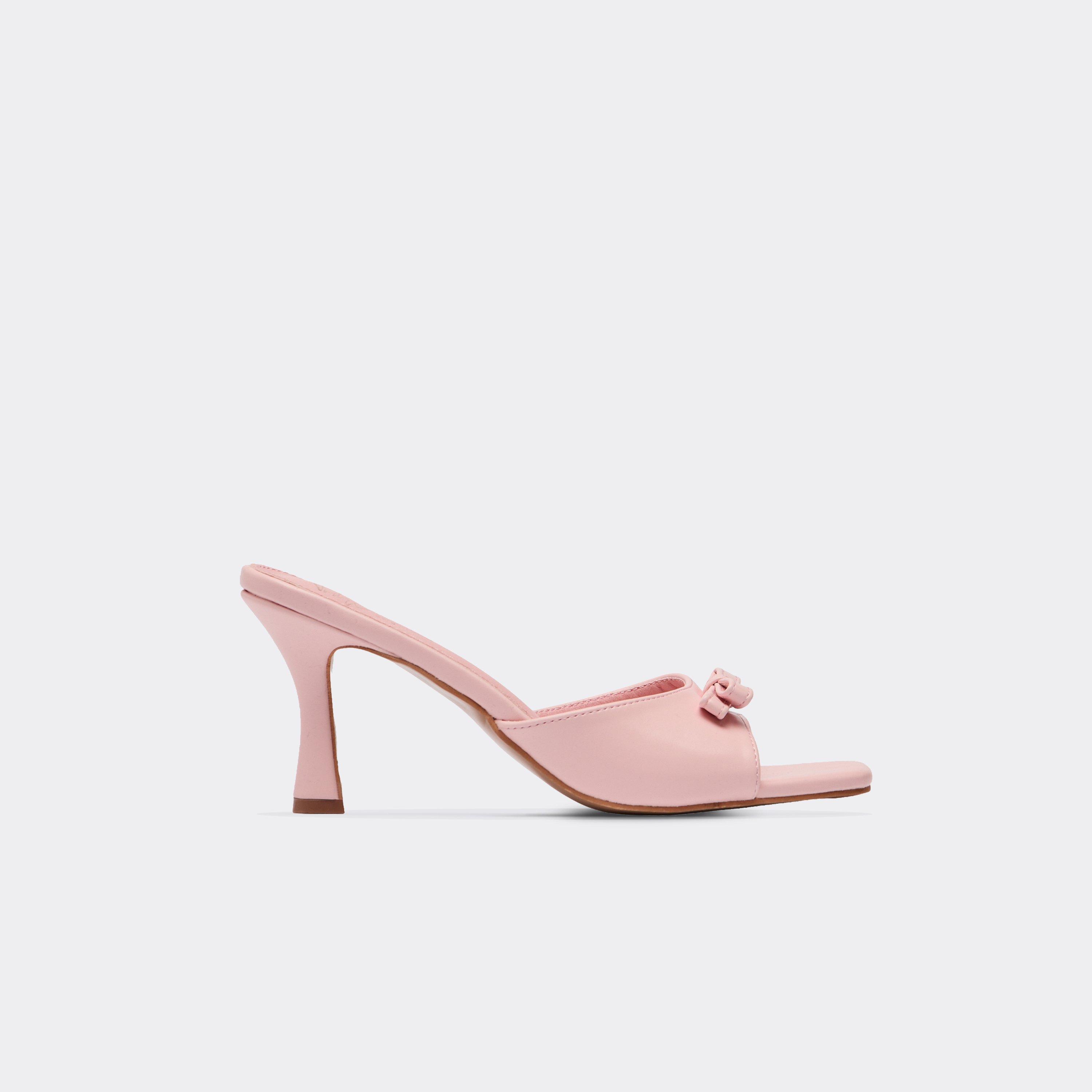 Wrap Bow Detail Peep Toe Heeled Mule In Pink Patent, Women's Size UK 7