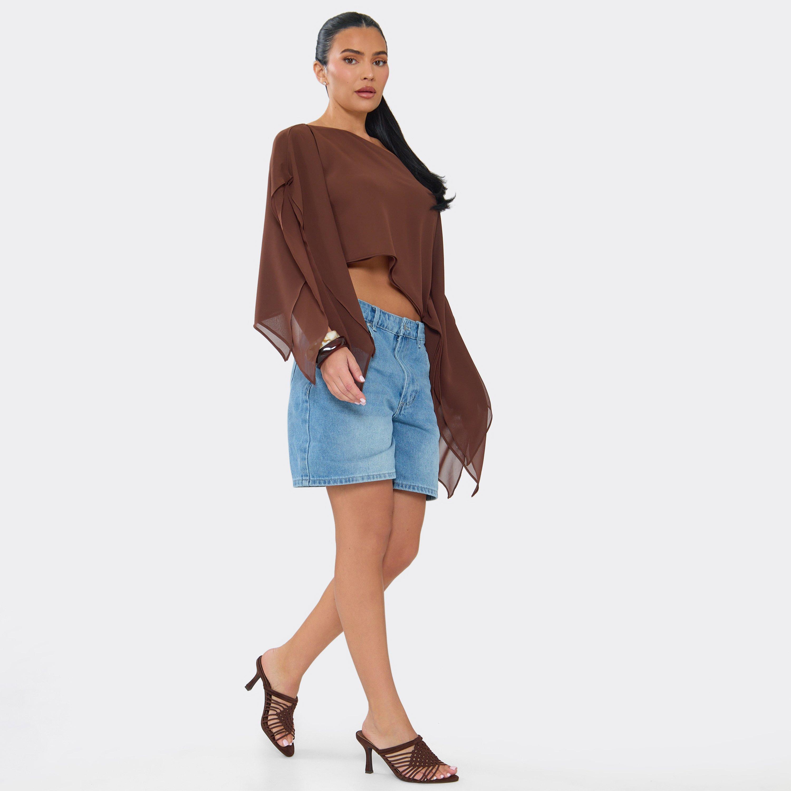 Leon Woven Strap Detail Heeled Mule In Brown Faux Suede, Women's Size UK 3