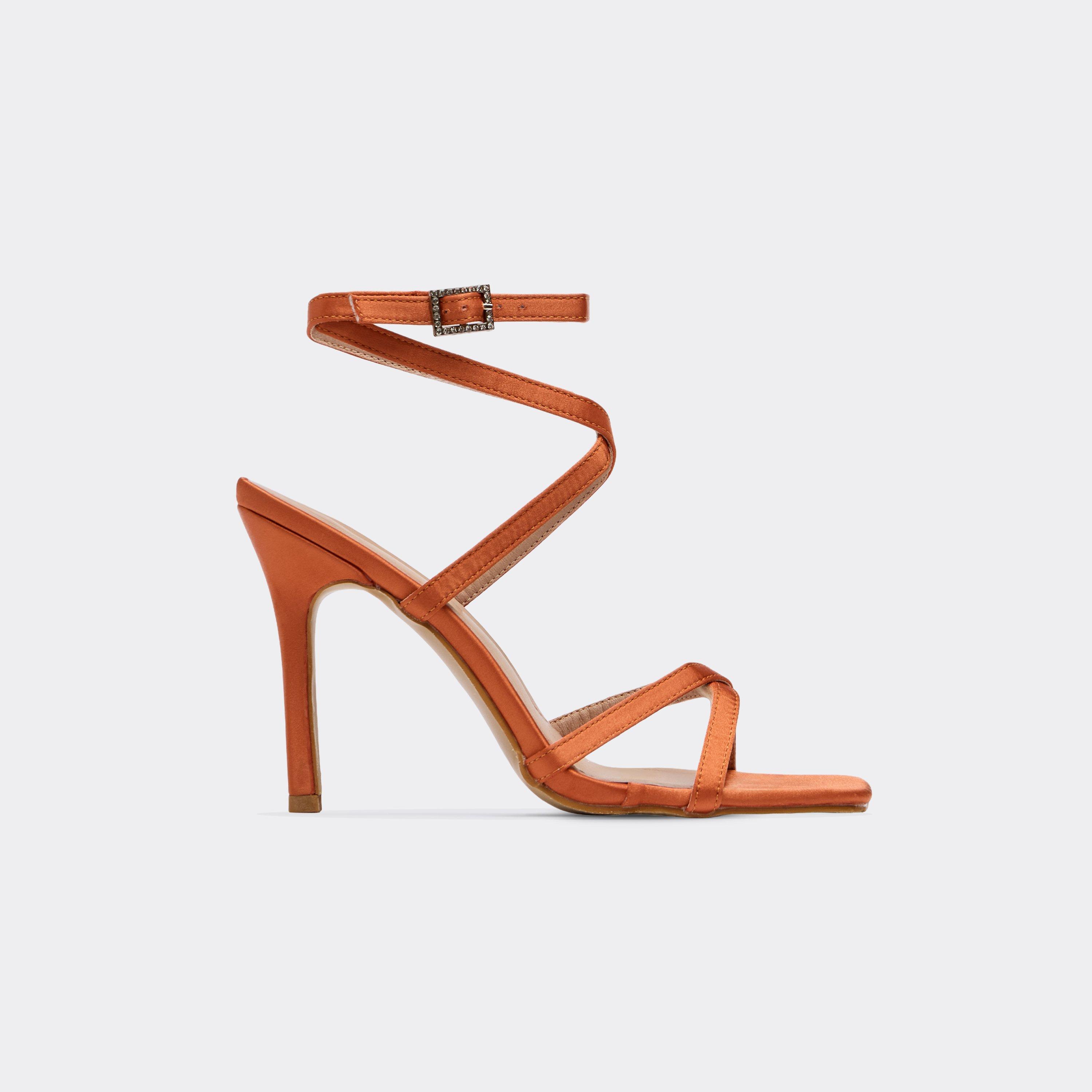 Oasis Strappy Square Toe Stiletto Heel In Orange Satin, Women’s