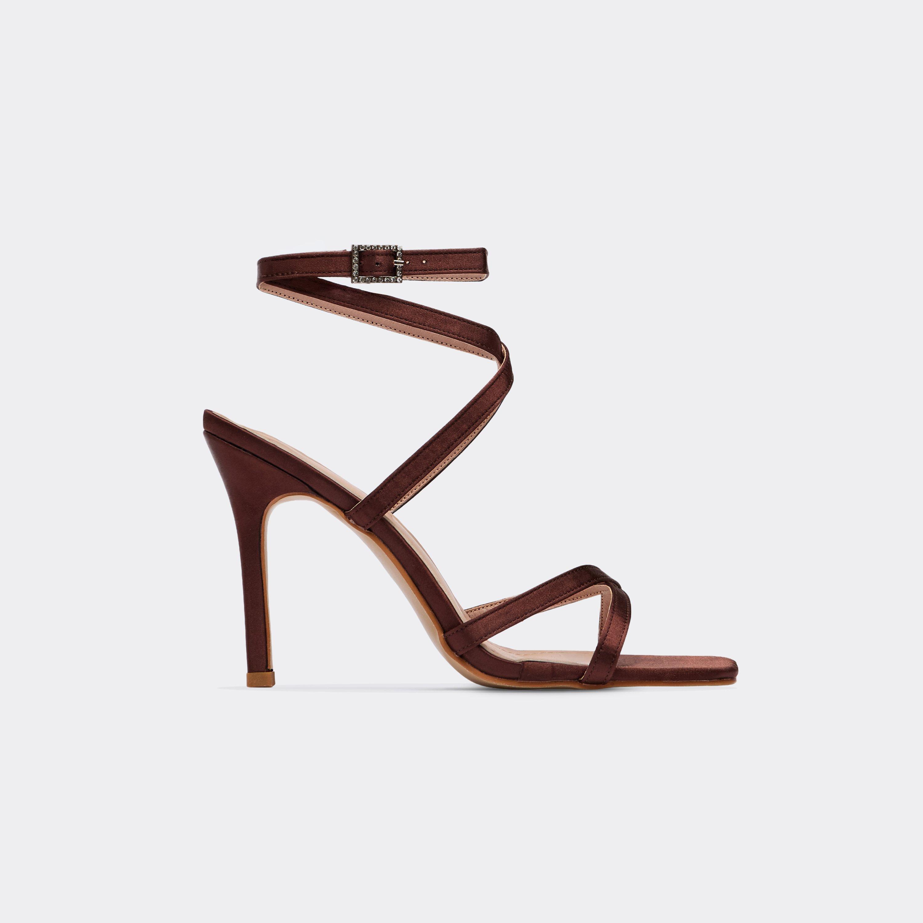 Oasis Strappy Square Toe Stiletto Heel In Brown Satin, Women’s