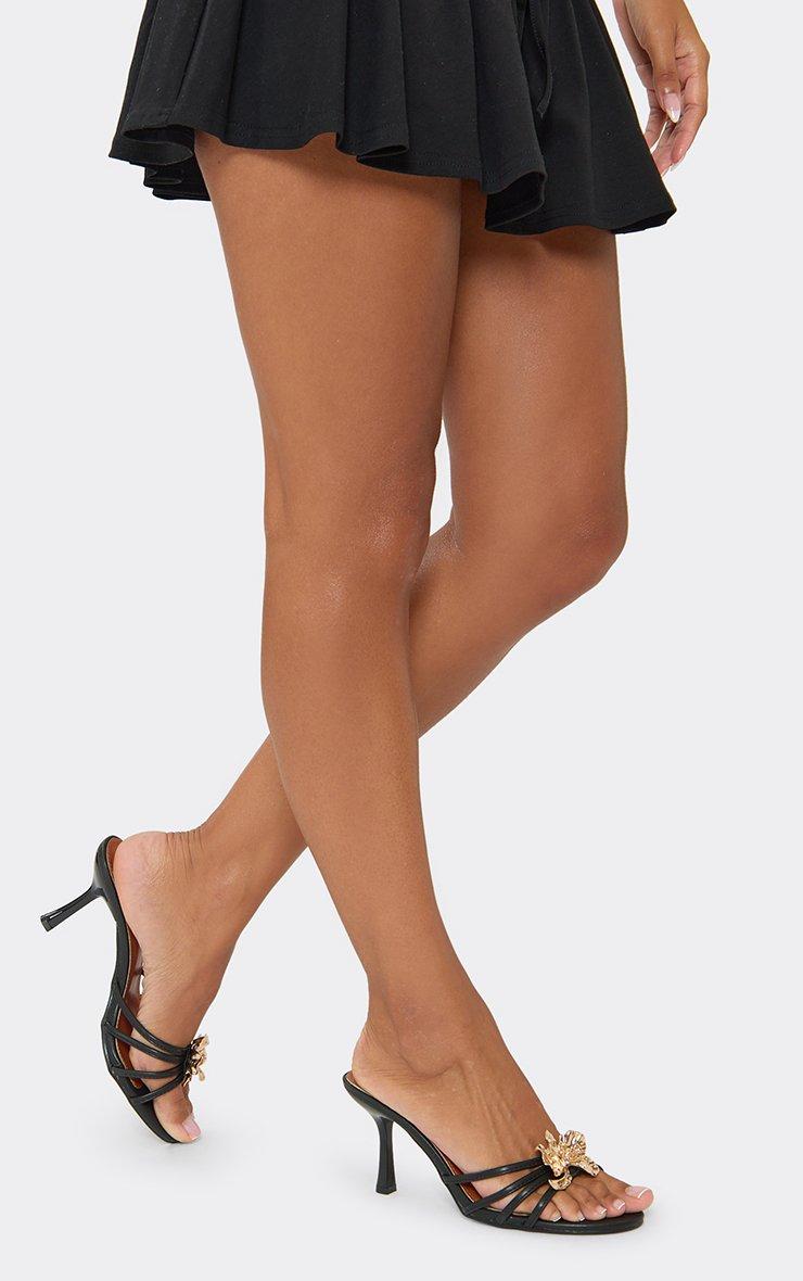 Rumi Ankle Strap Ball Detail Statement Stiletto Heel In Black Faux